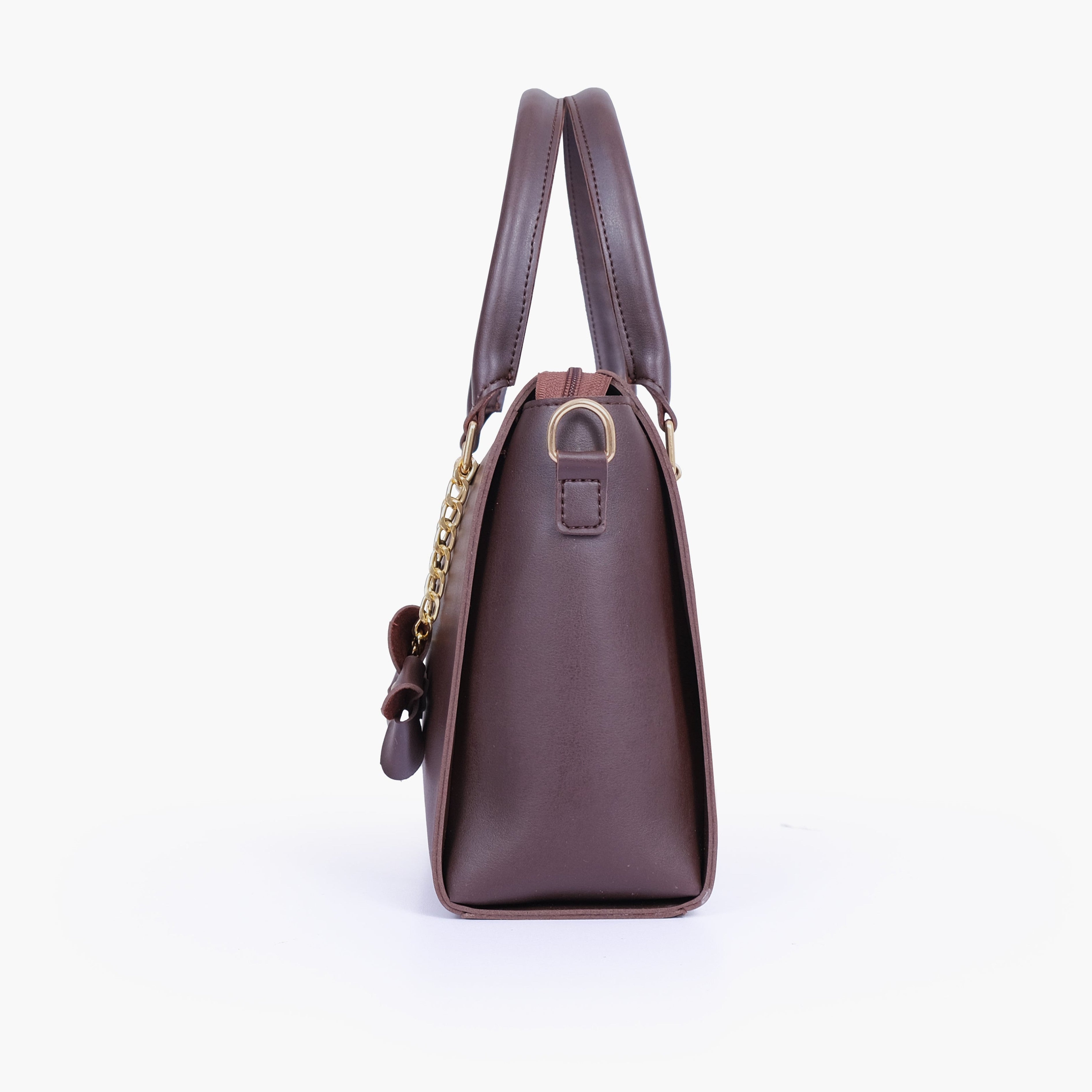 Dark brown handbag with flower charm