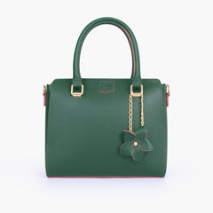 Army green handbag with flower charm
