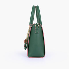Army green handbag with flower charm