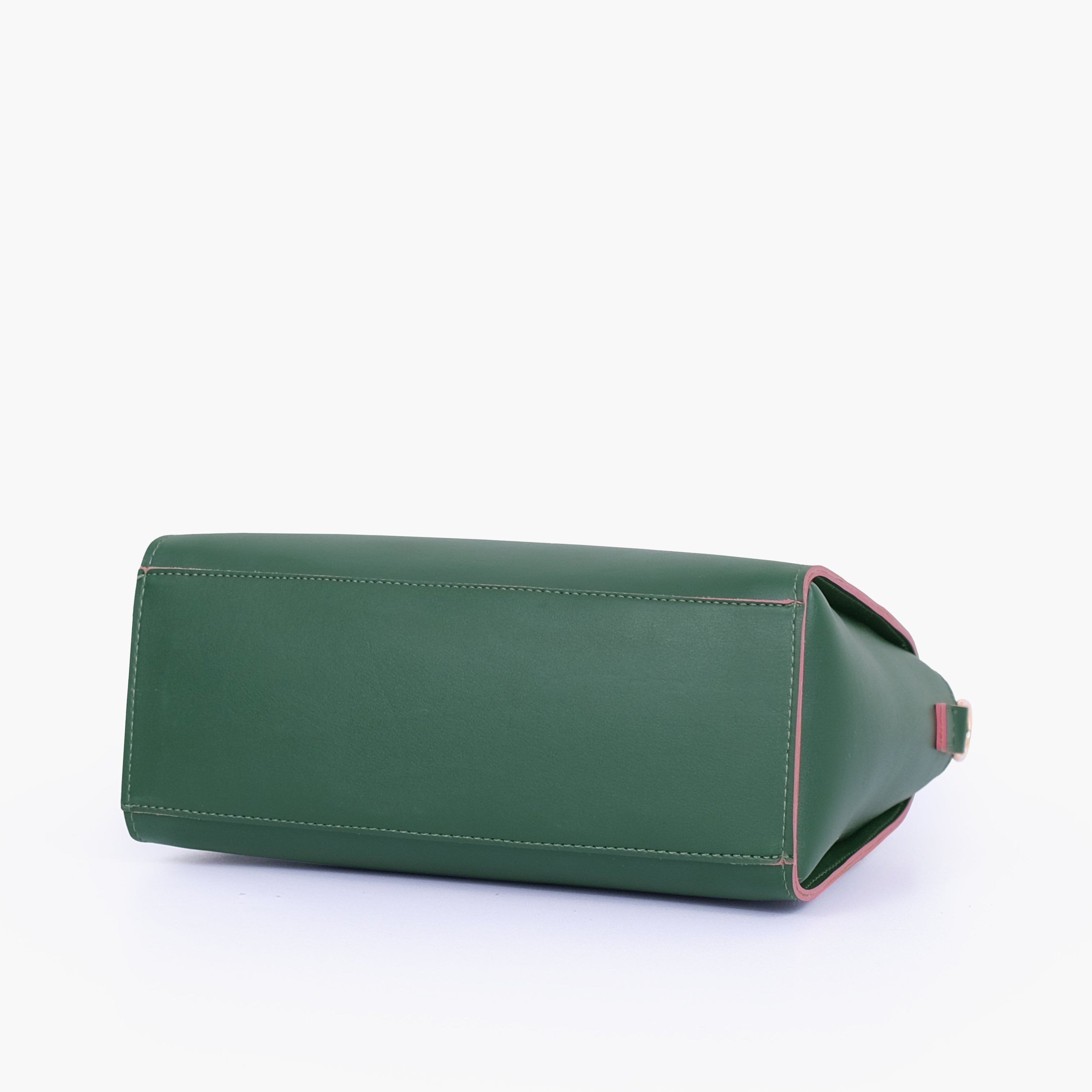 Army green handbag with flower charm