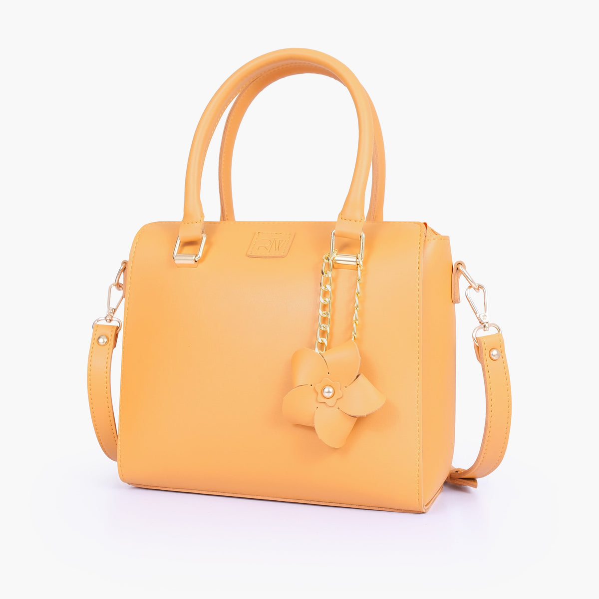 Mustard handbag with flower charm