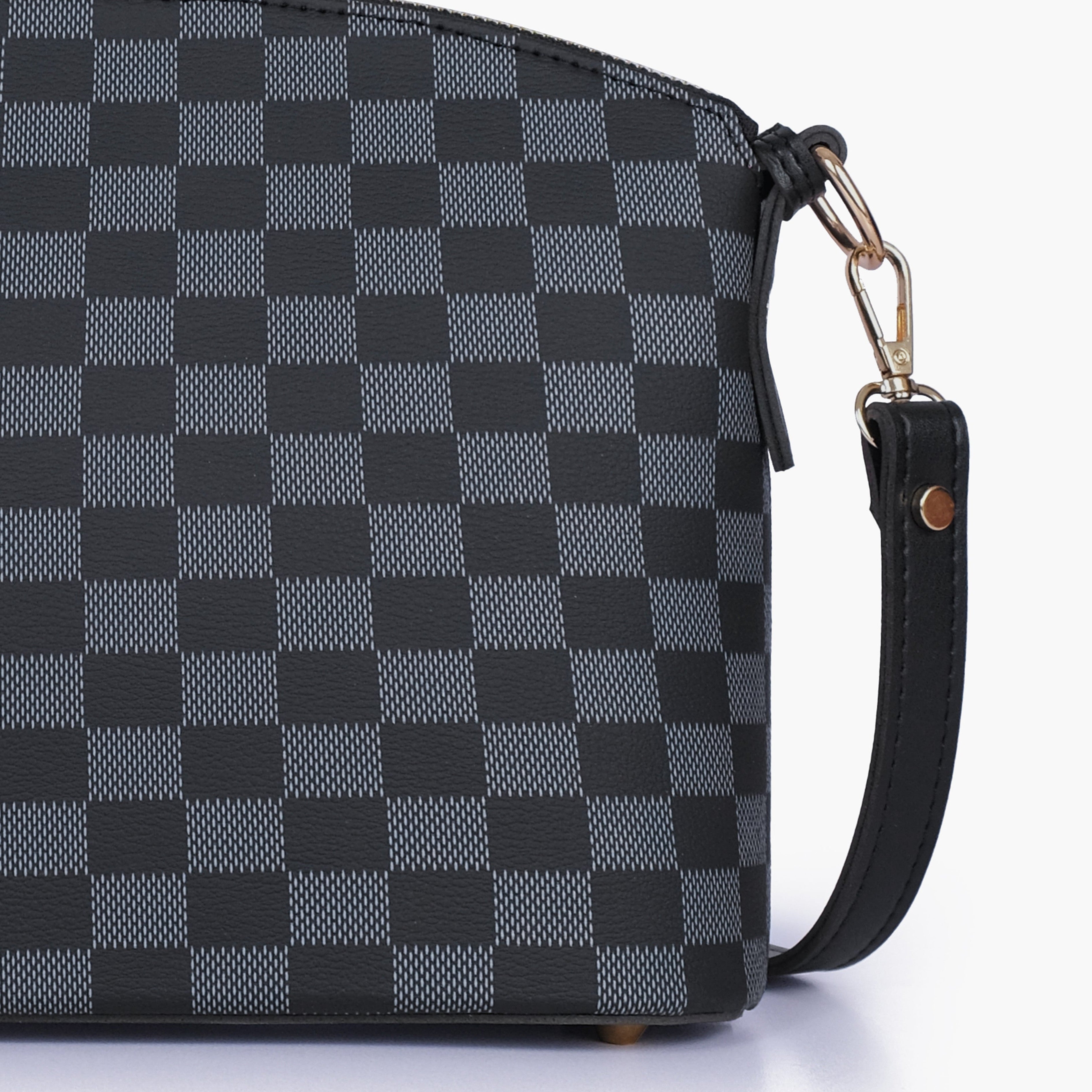Black checkered dome cross-body bag