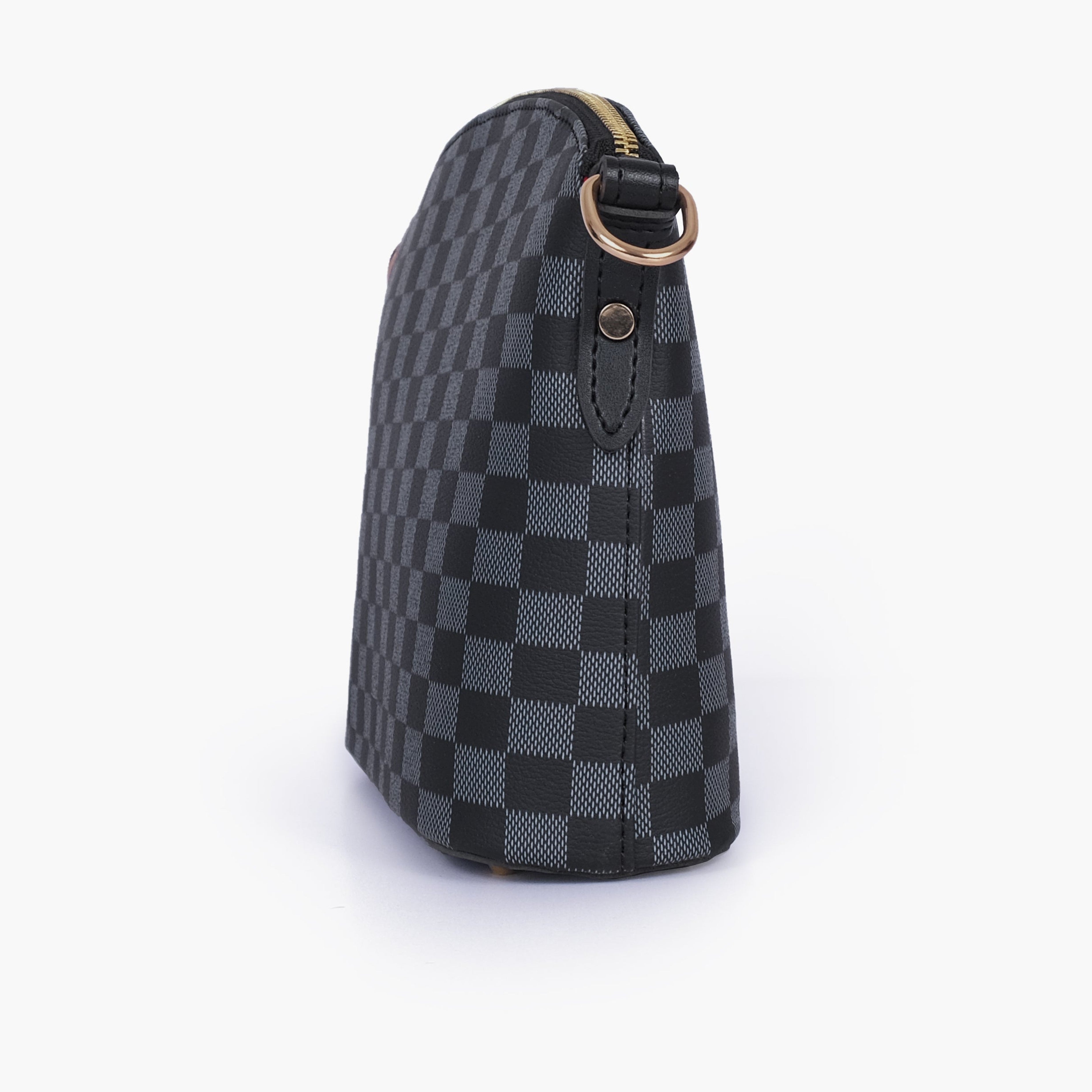 Black checkered dome cross-body bag