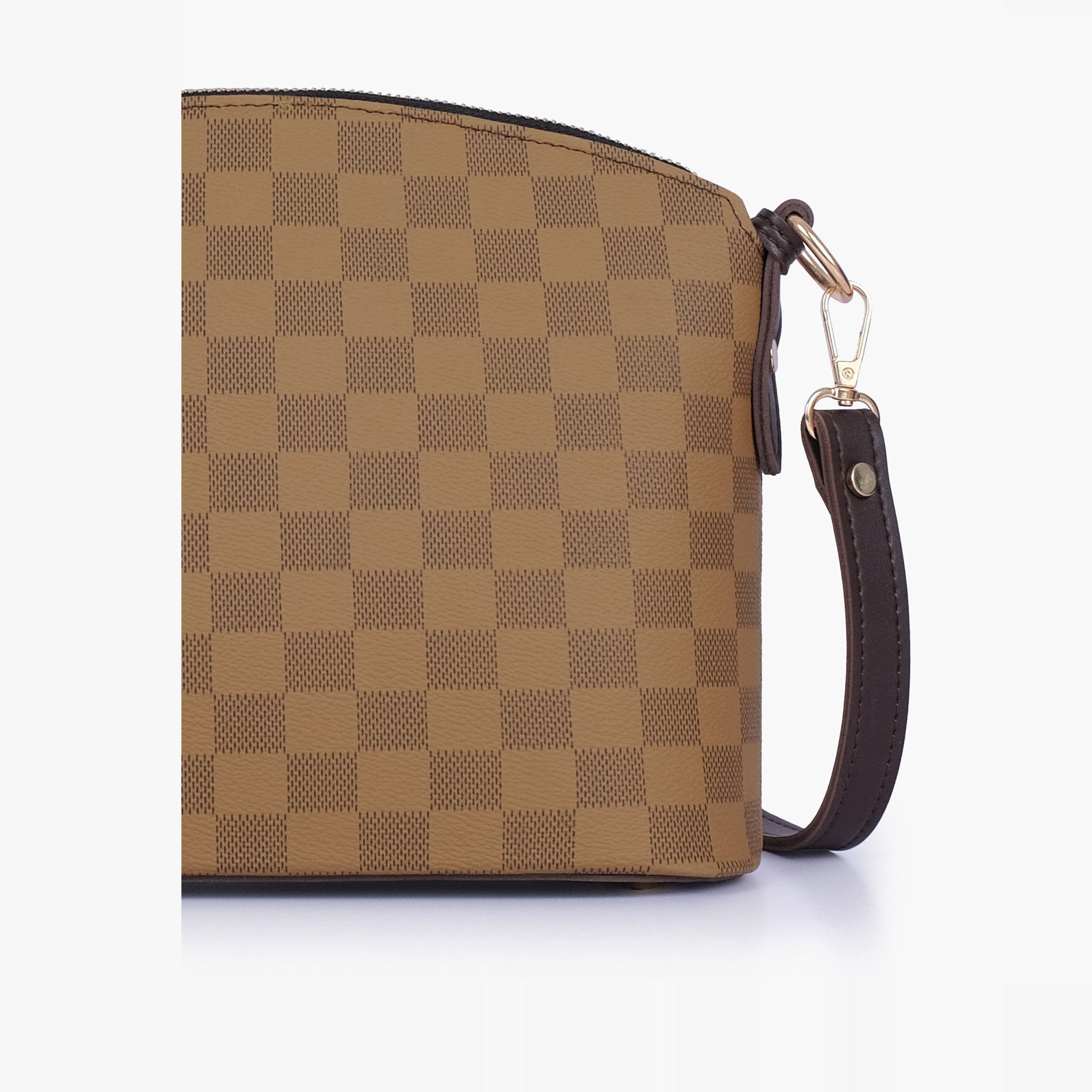 Brown checkered dome cross-body bag