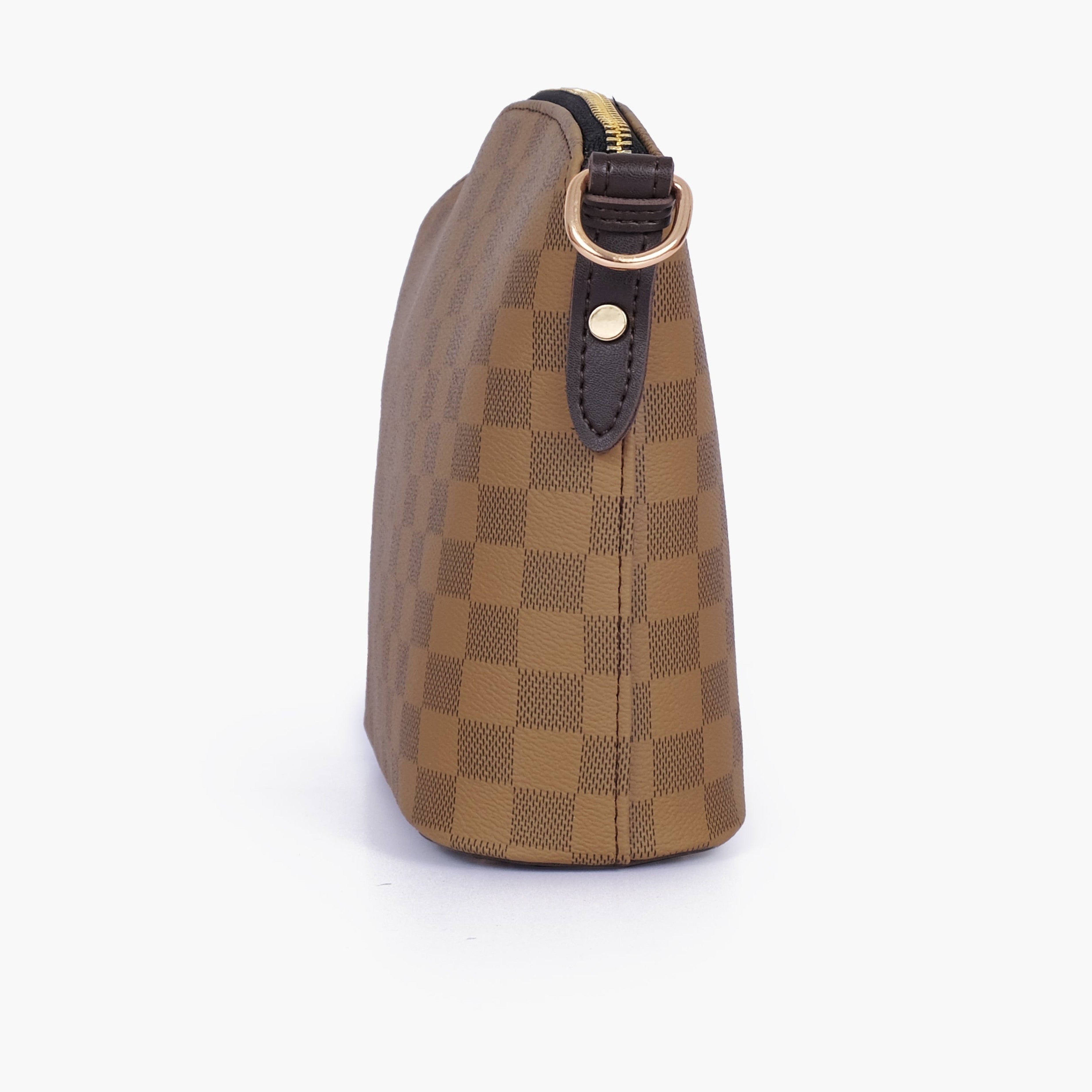Brown checkered dome cross-body bag
