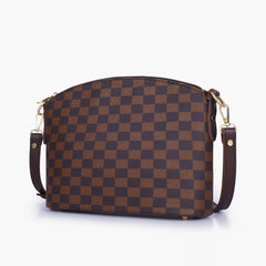 Dark brown checkered dome cross-body bag