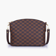 Dark brown checkered dome cross-body bag