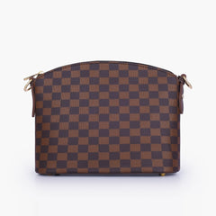 Dark brown checkered dome cross-body bag