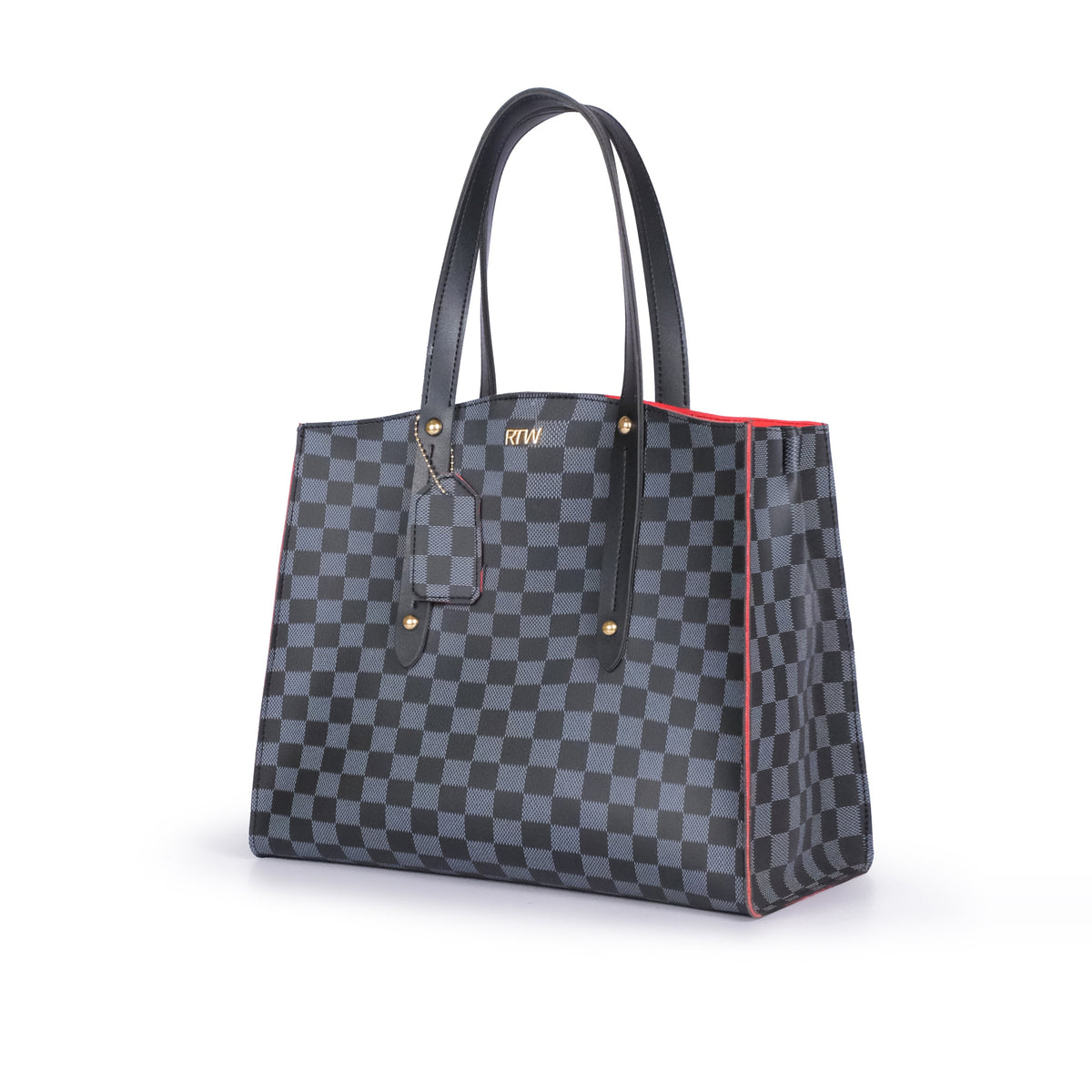 Black checkered multi compartment satchel bag
