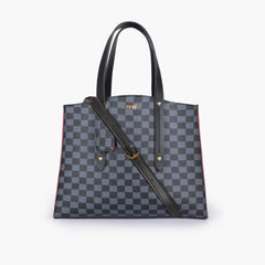 Black checkered multi compartment satchel bag