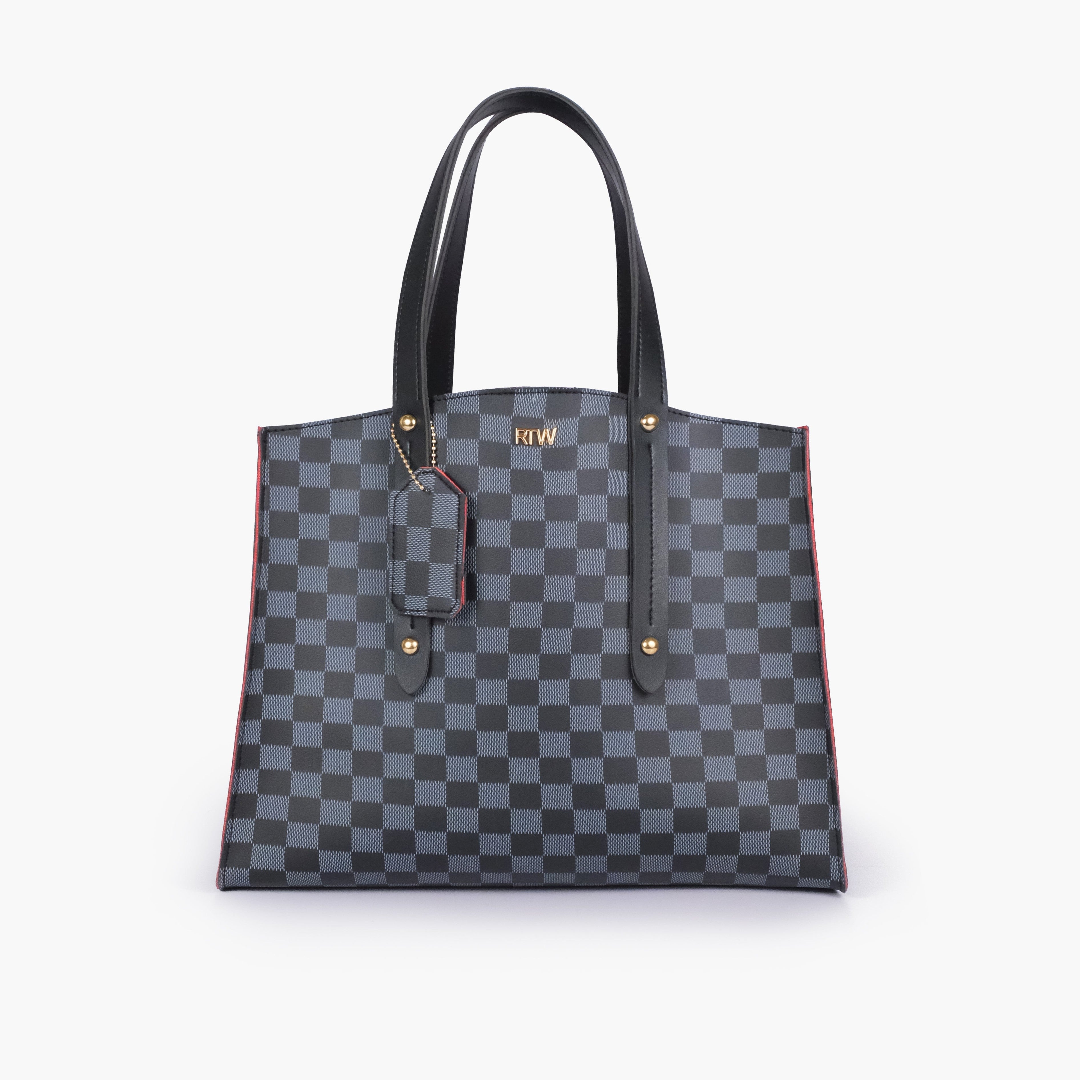Black checkered multi compartment satchel bag