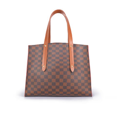 Dark brown checkered multi compartment satchel bag