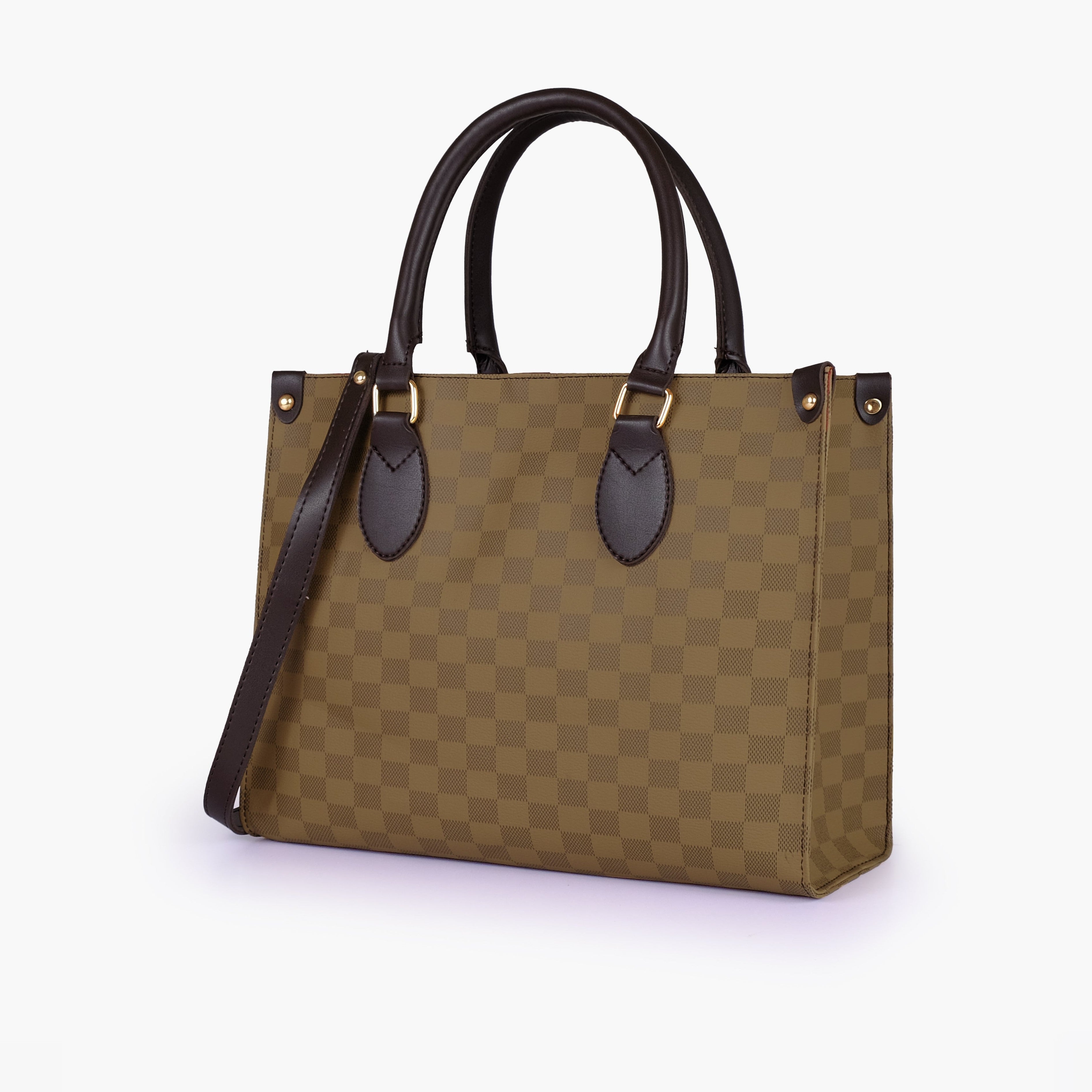 Brown checkered everywear handbag