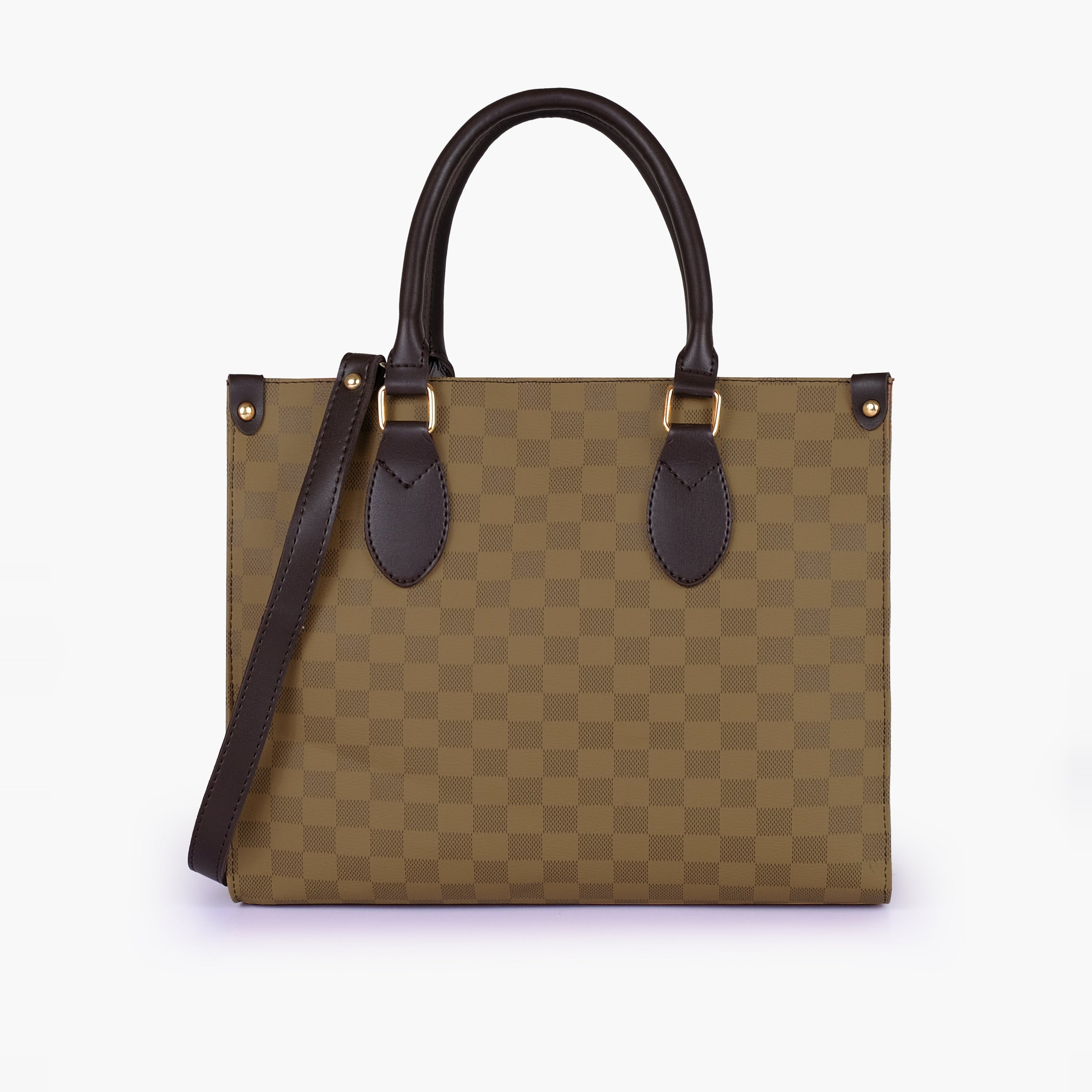 Brown checkered everywear handbag
