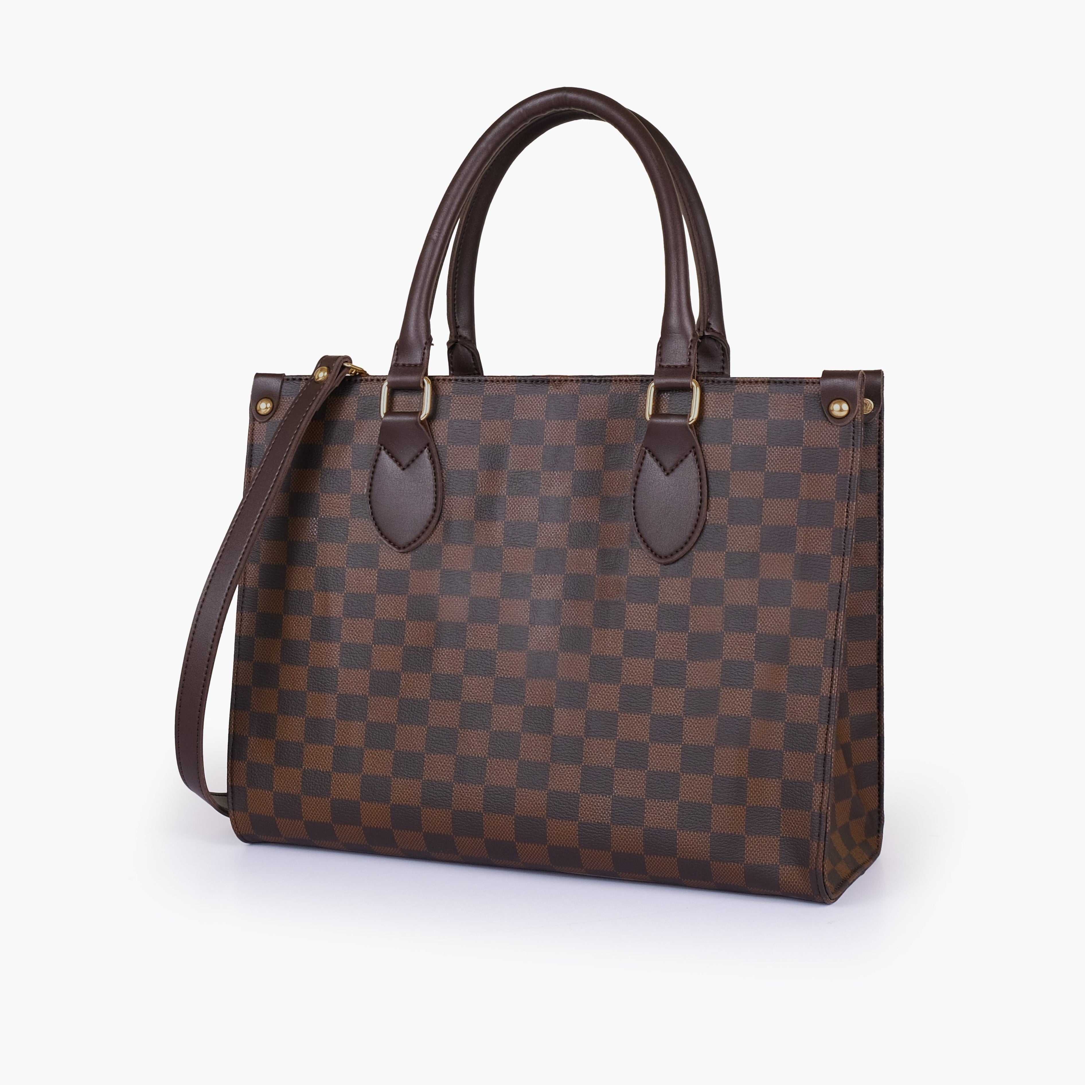 Dark brown checkered everywear handbag