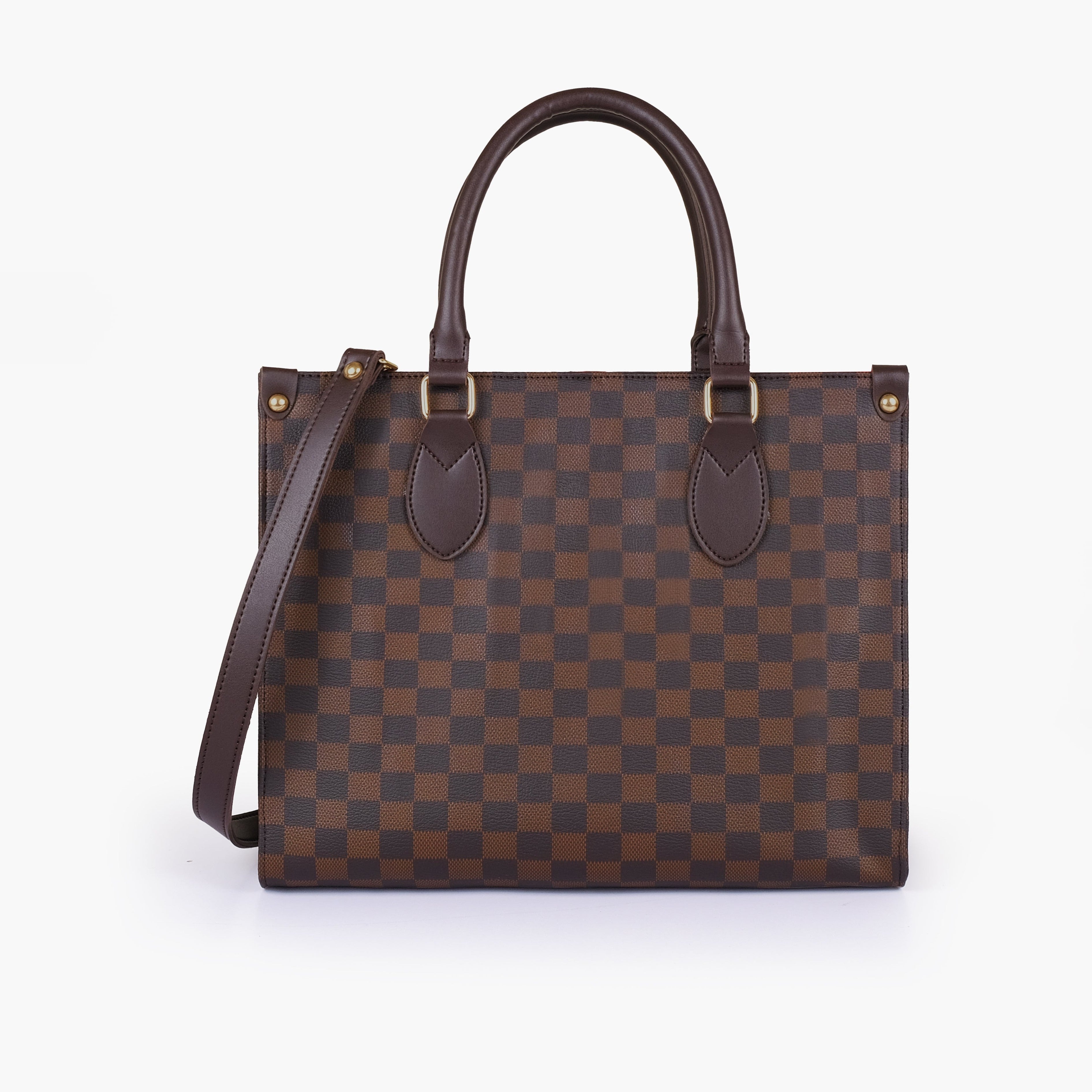 Dark brown checkered everywear handbag