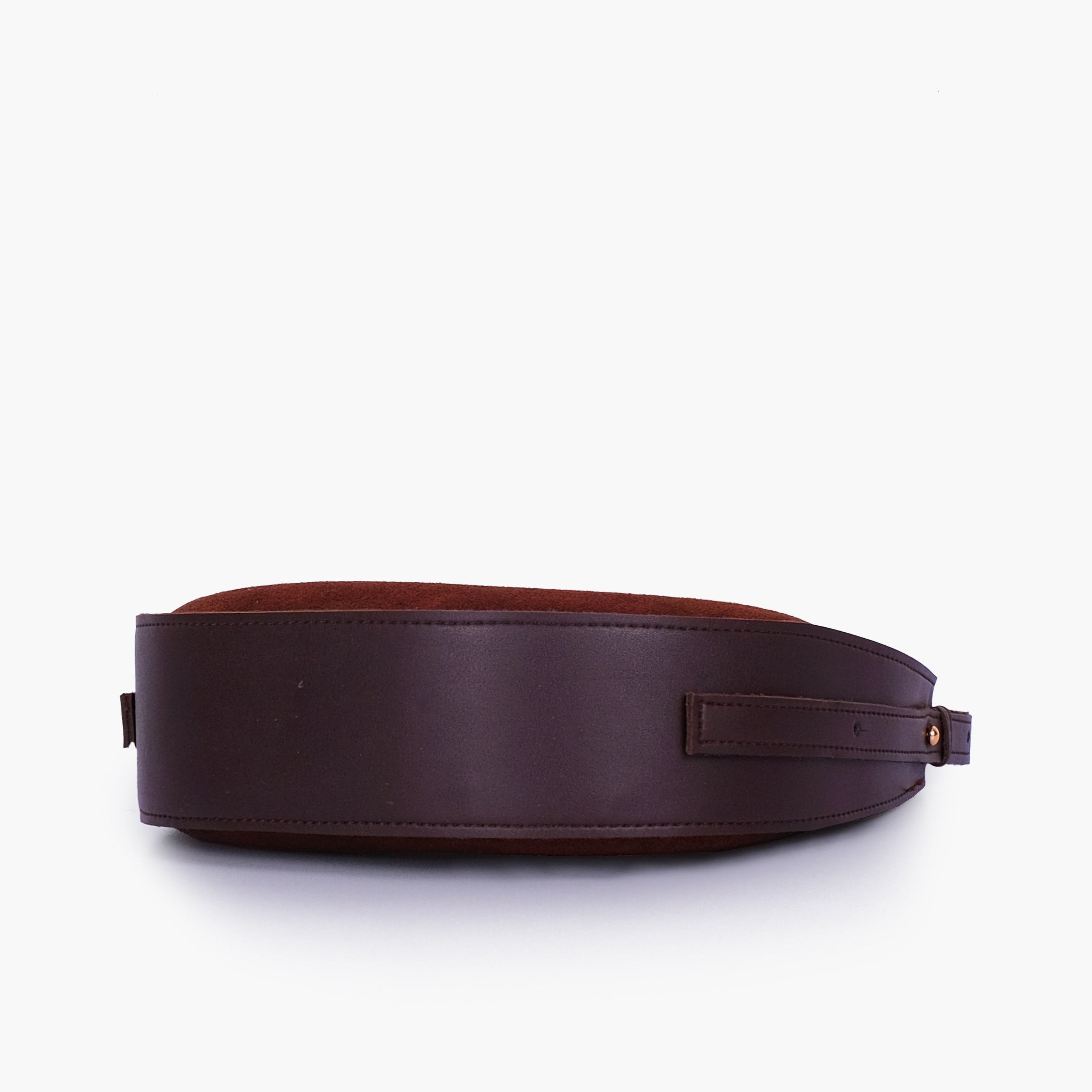 Dark brown suede crescent hobo bag