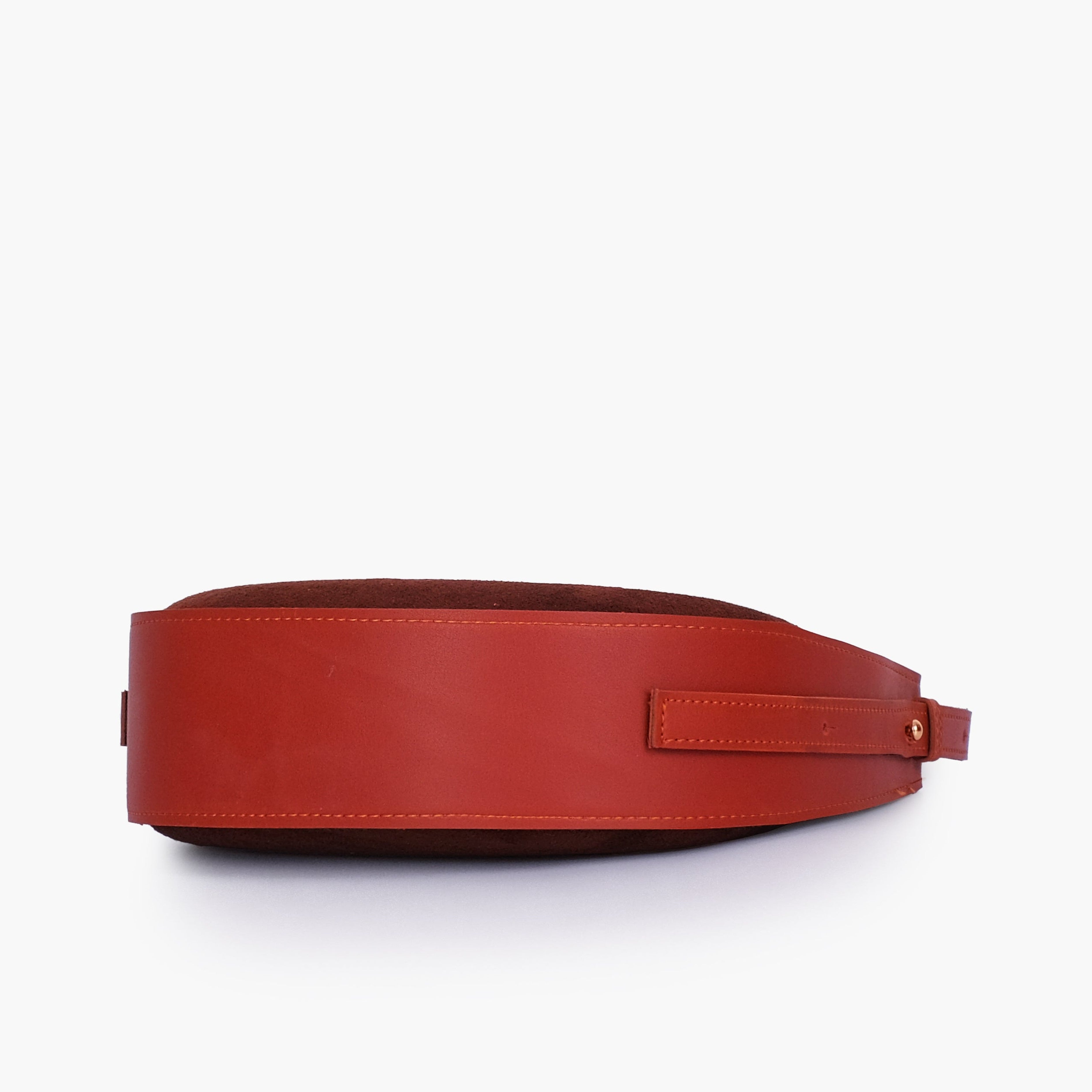 Rust suede crescent hobo bag