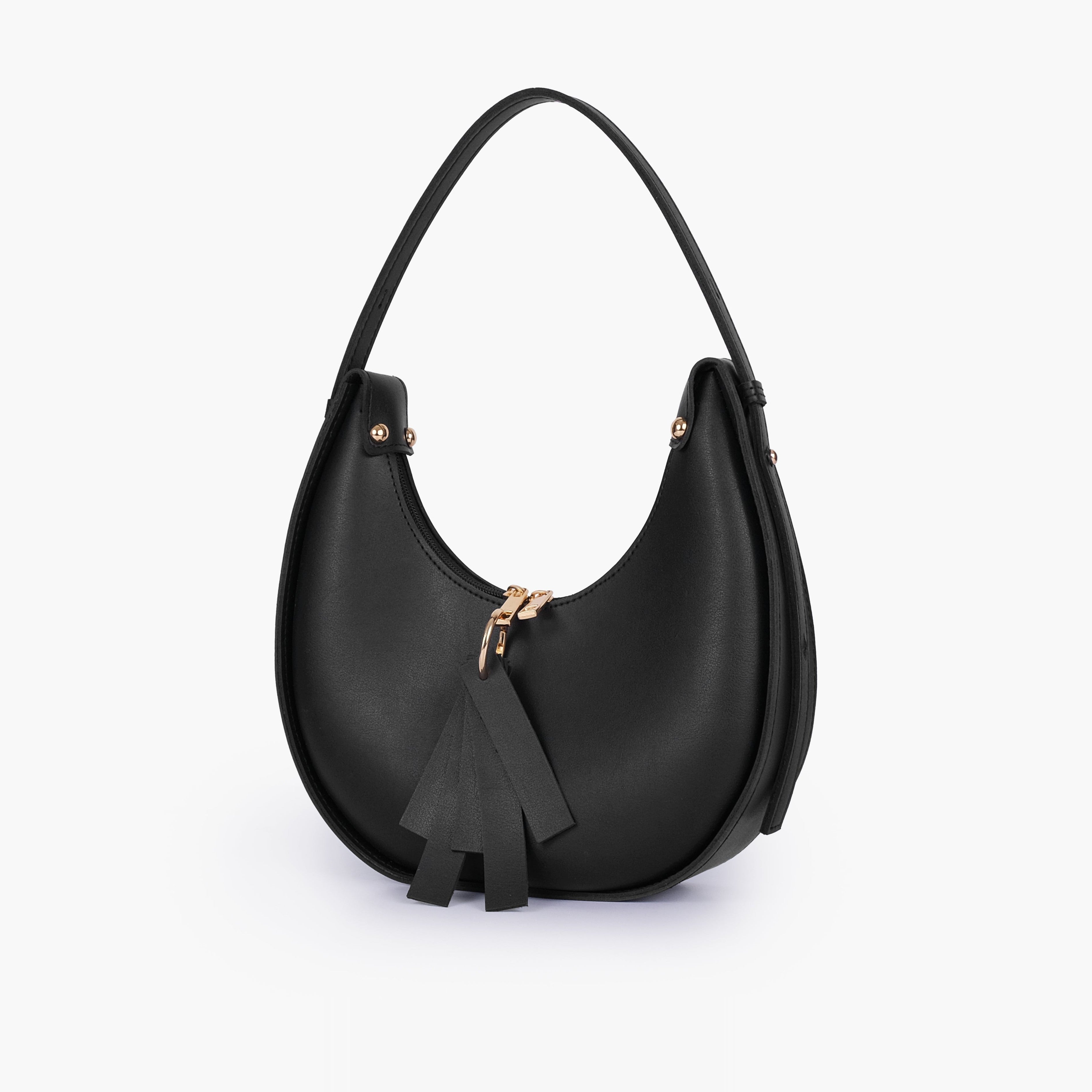 Black crescent hobo bag