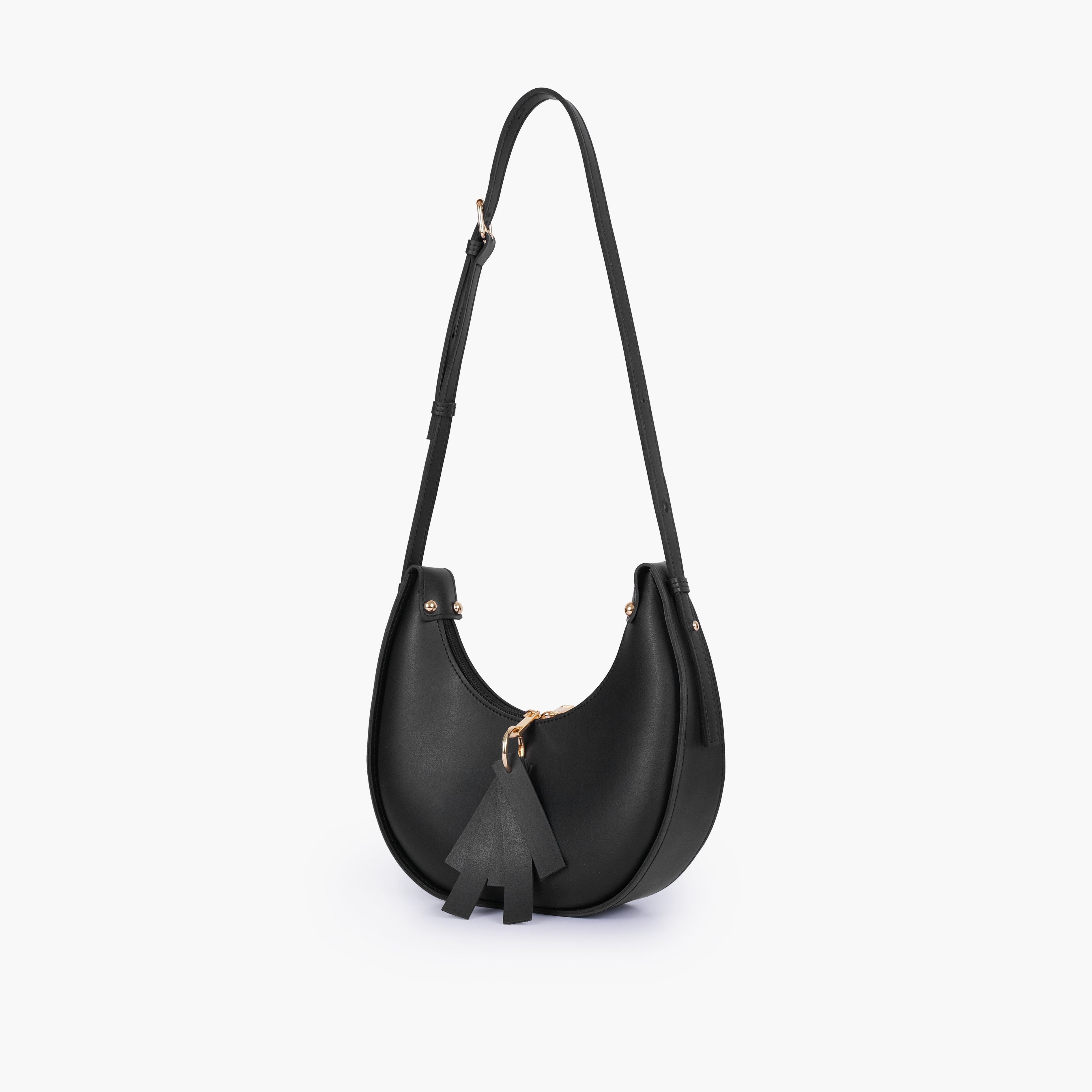 Black crescent hobo bag