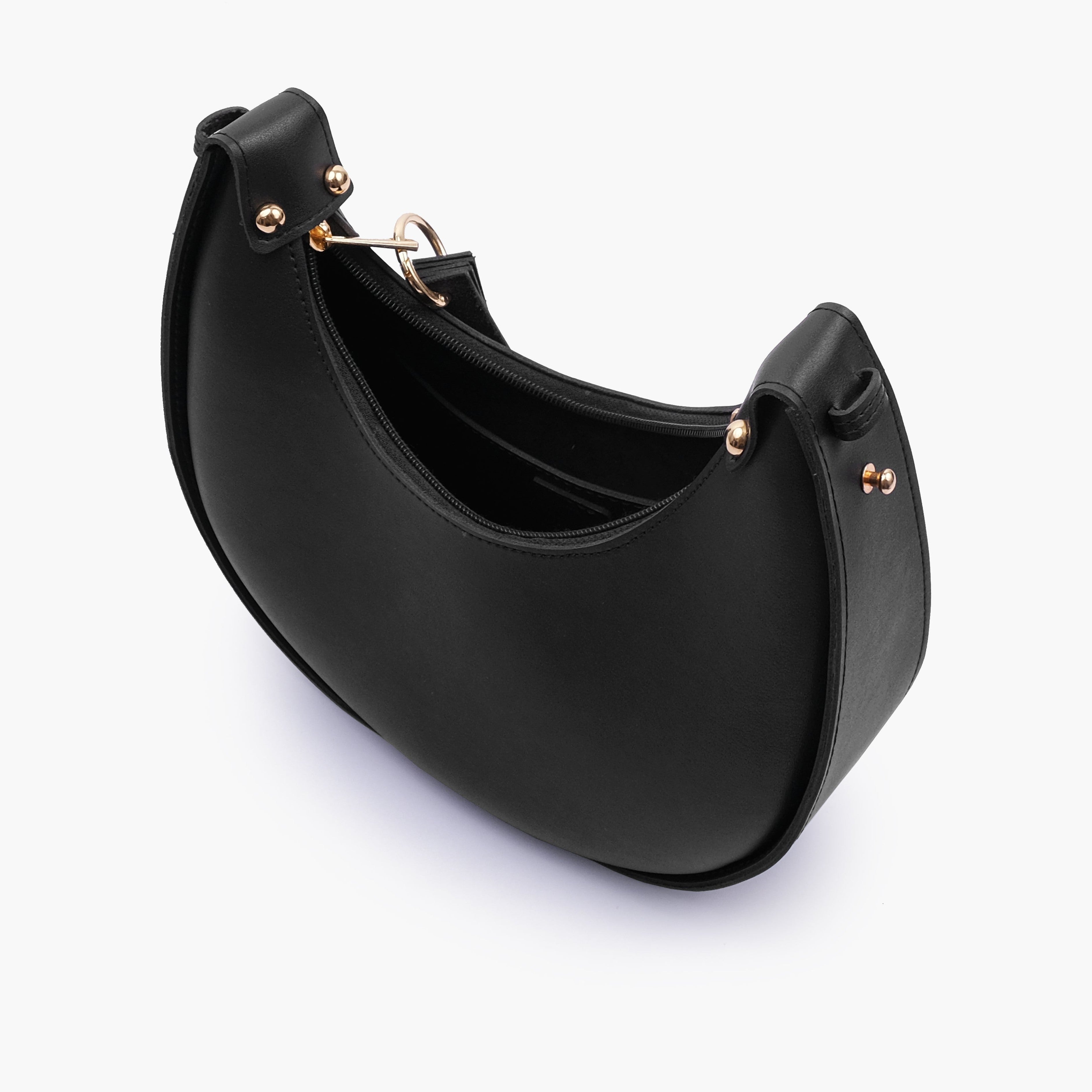 Black crescent hobo bag
