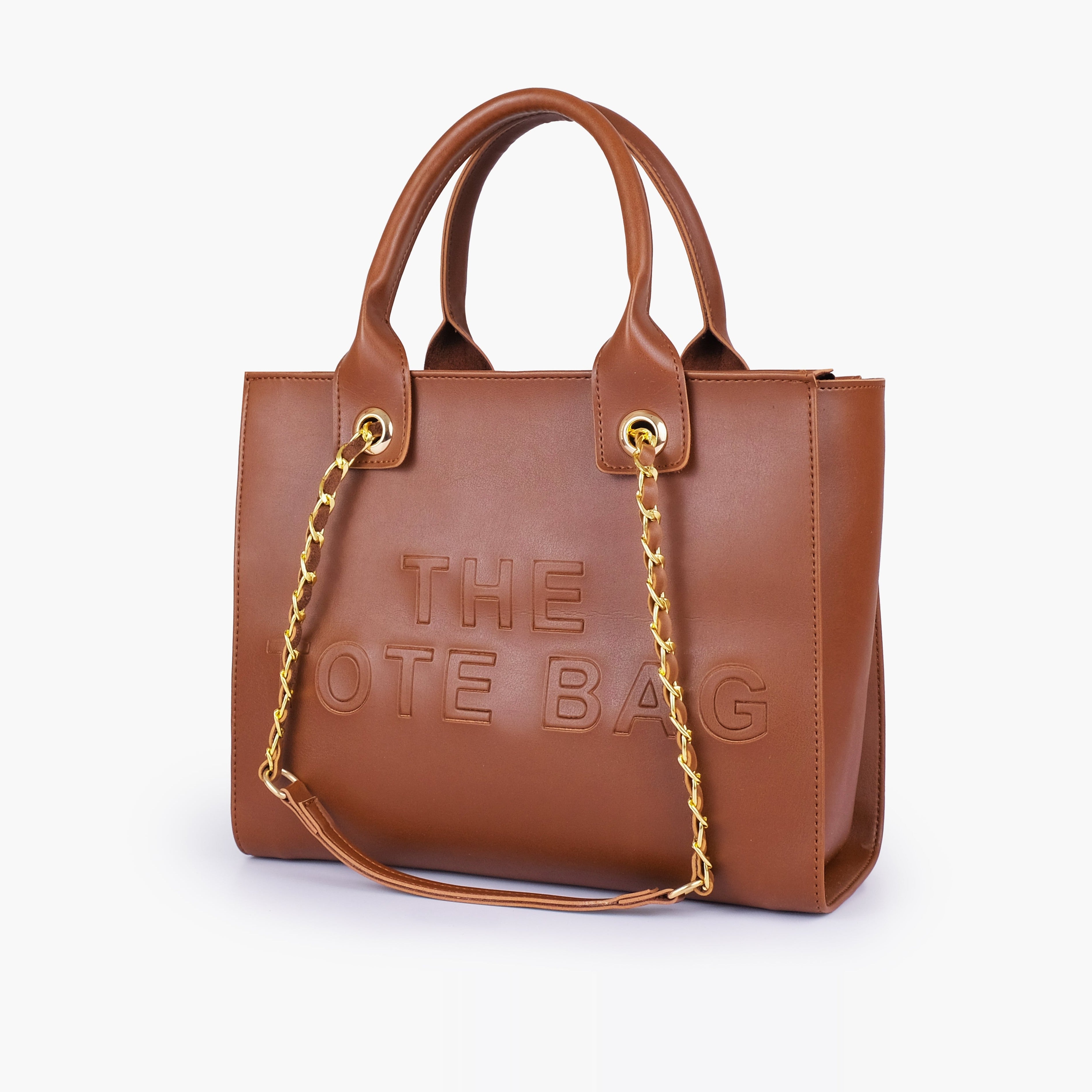 Brown chain handle tote