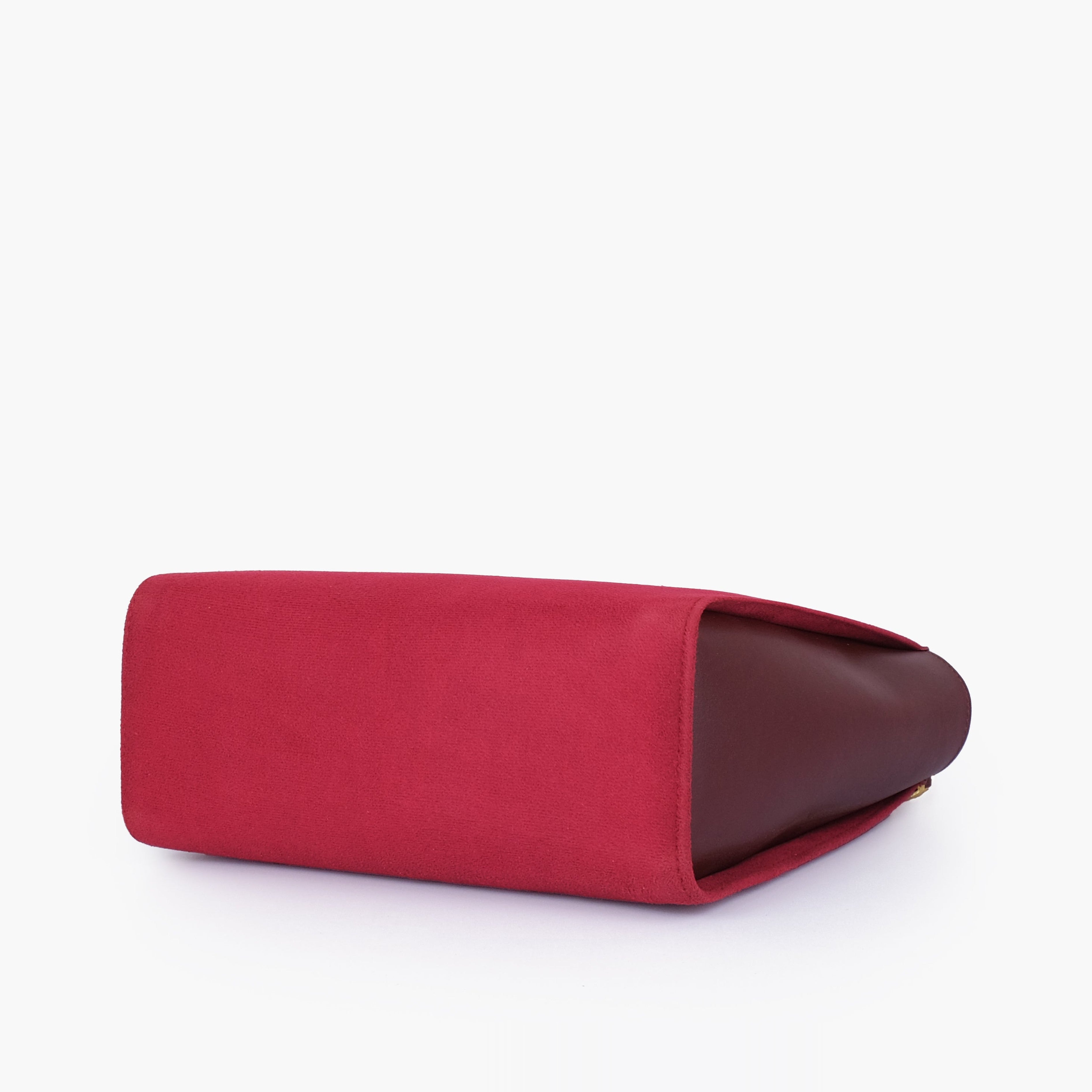 Burgundy suede chain handle tote