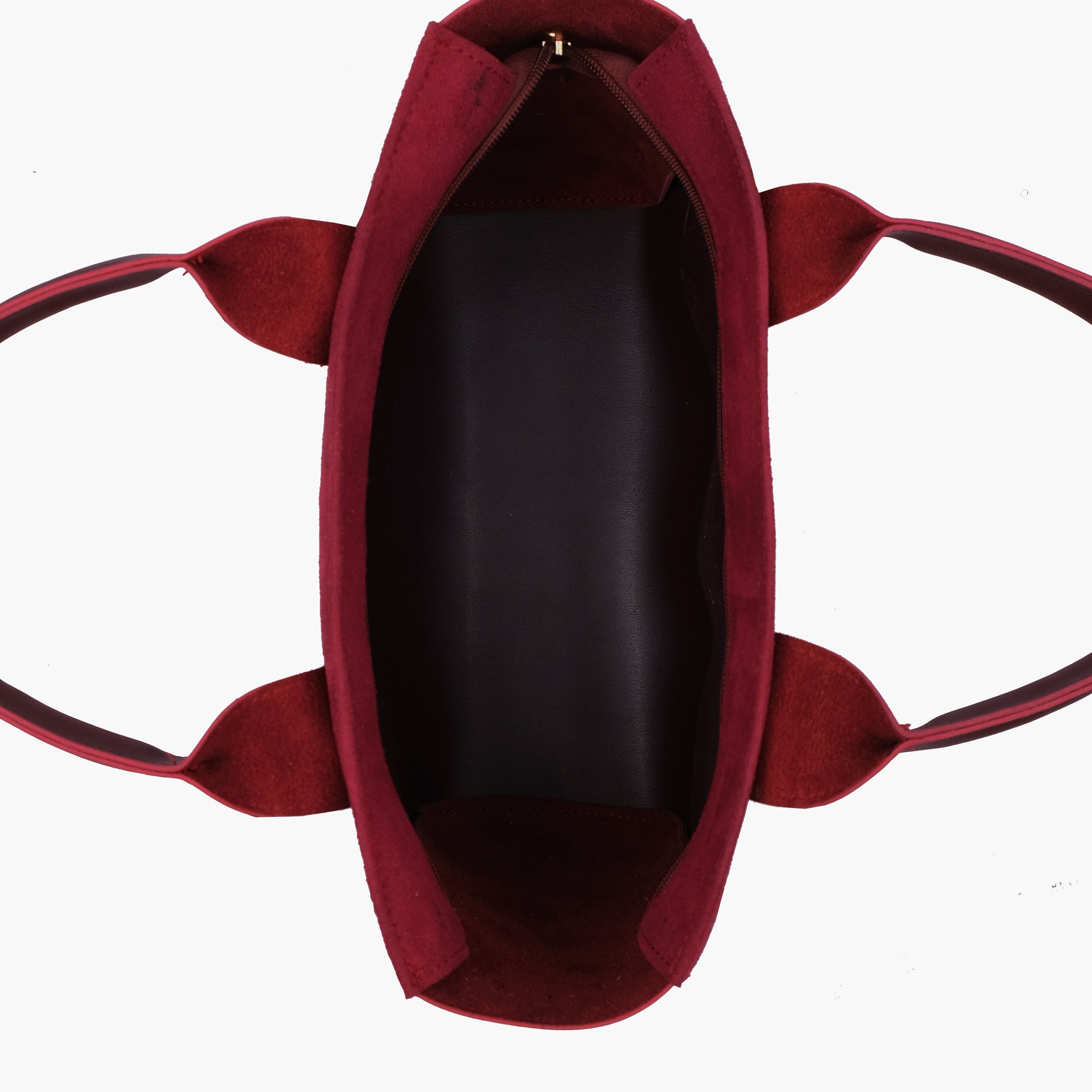 Burgundy suede chain handle tote
