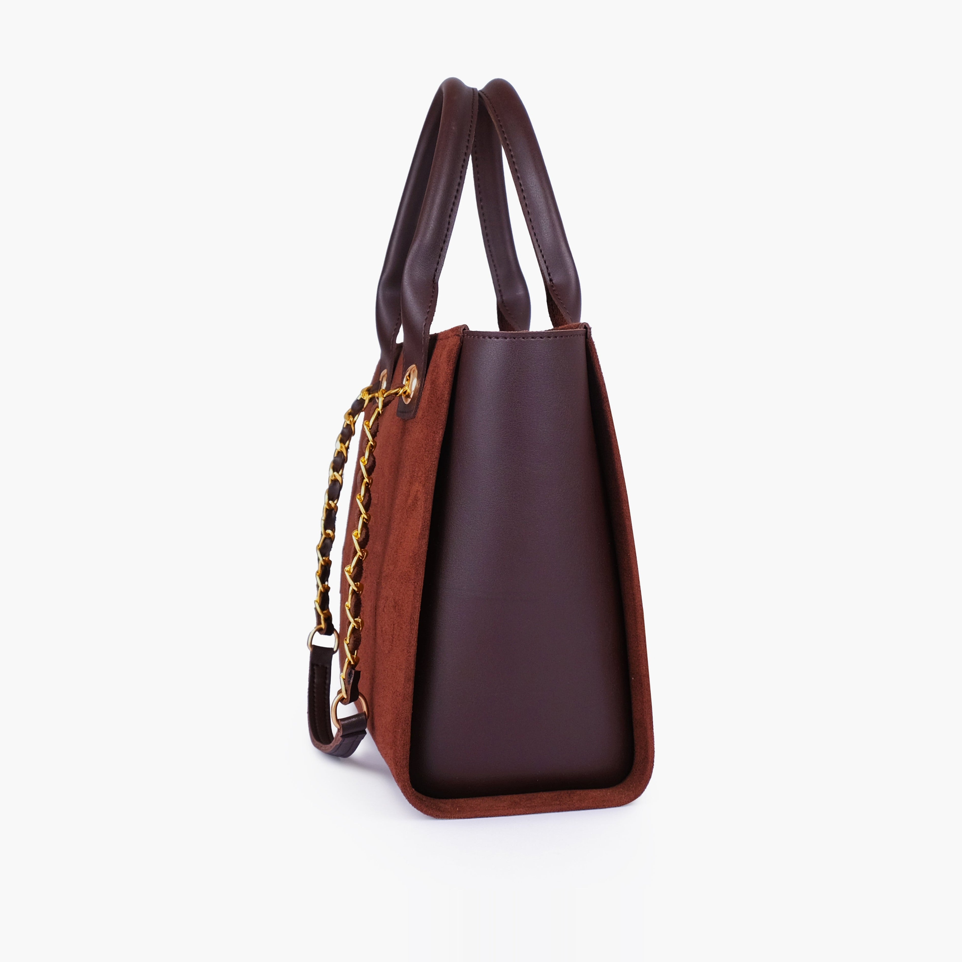 Dark brown suede chain handle tote