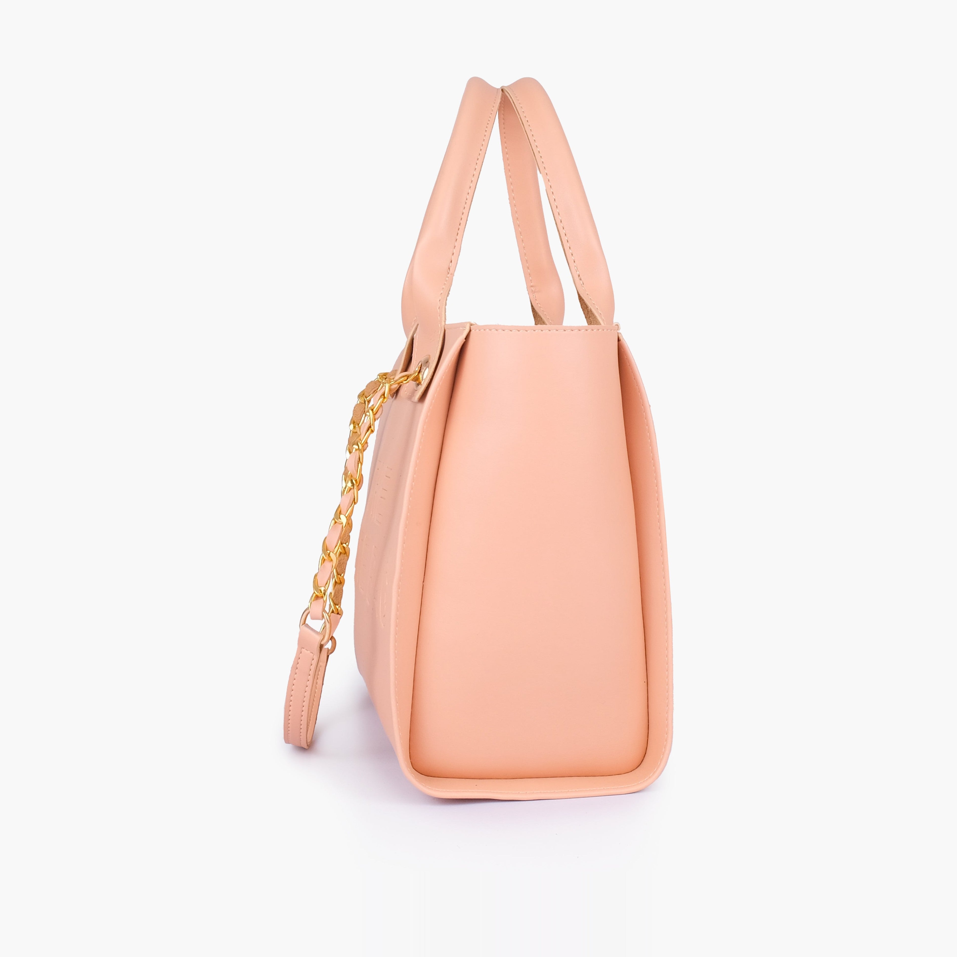 Peach chain handle tote