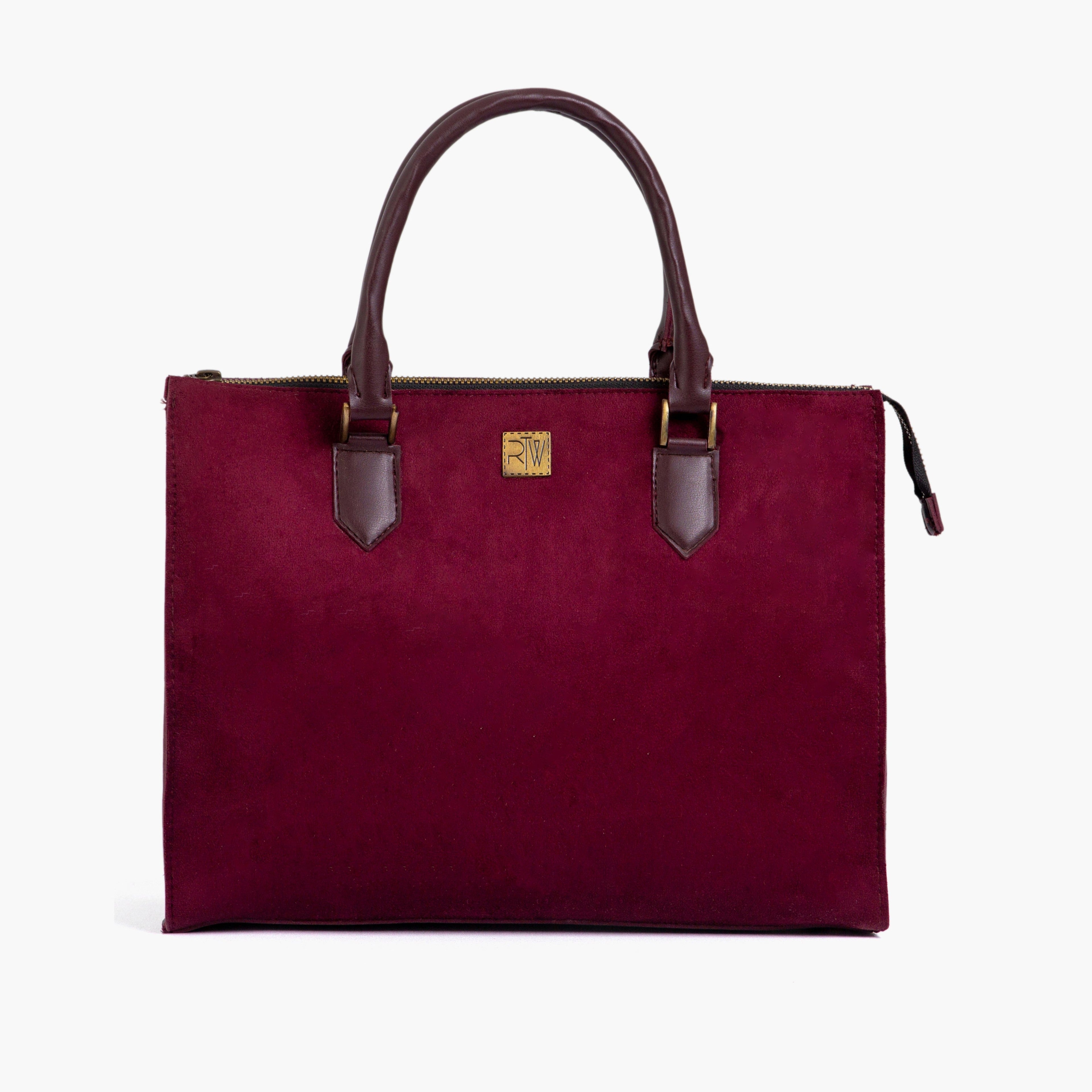 Burgundy suede workplace handbag