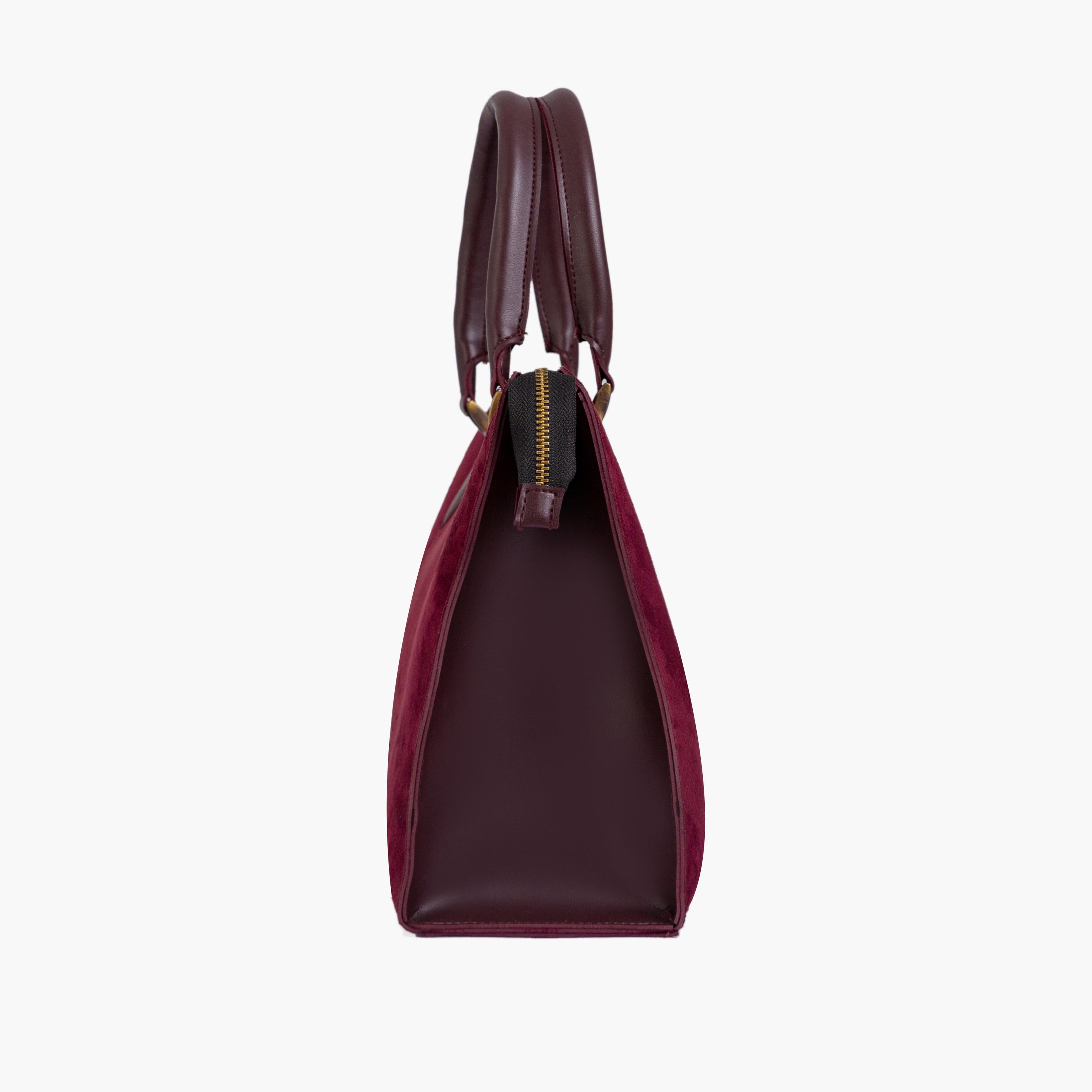 Burgundy suede workplace handbag