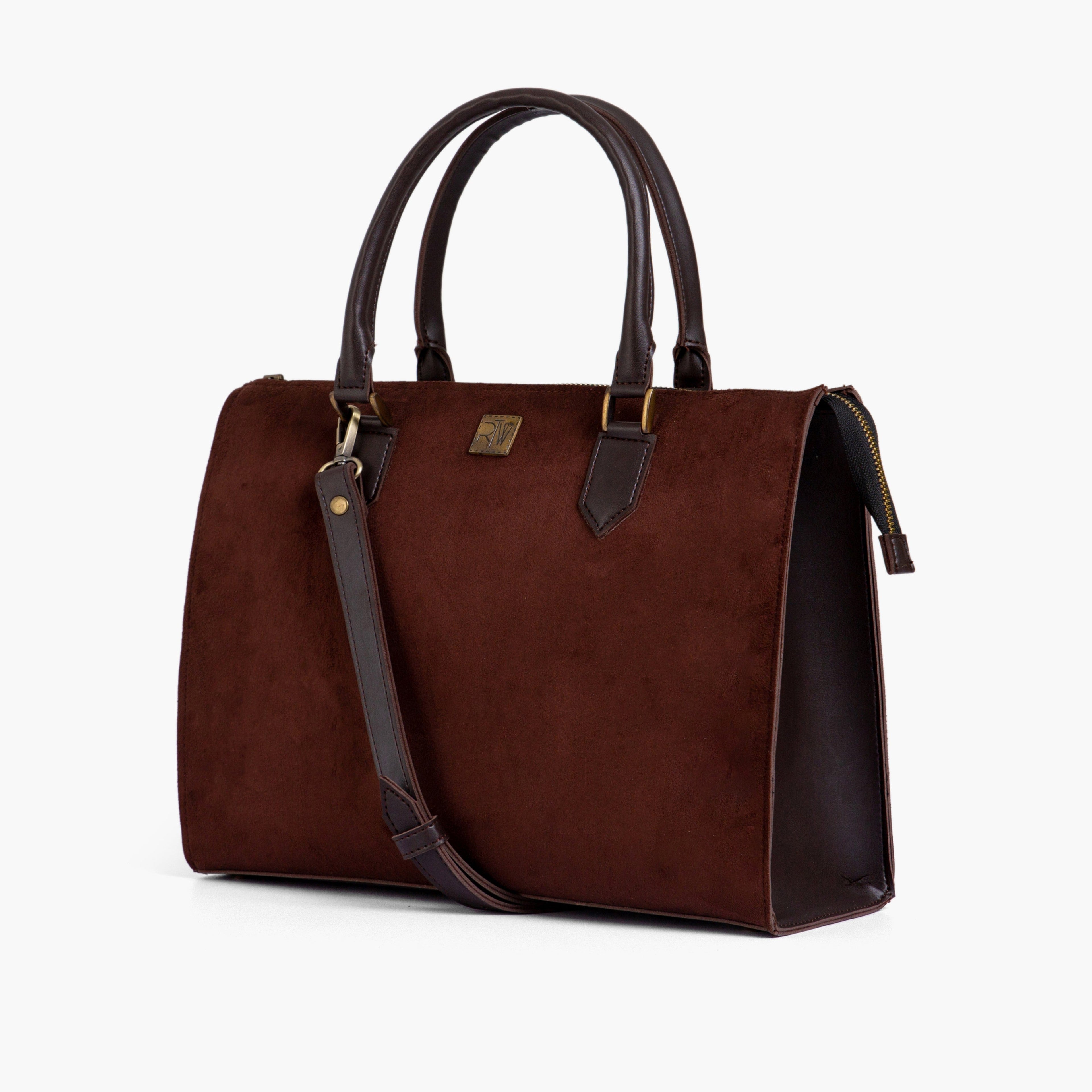 Dark brown suede workplace handbag