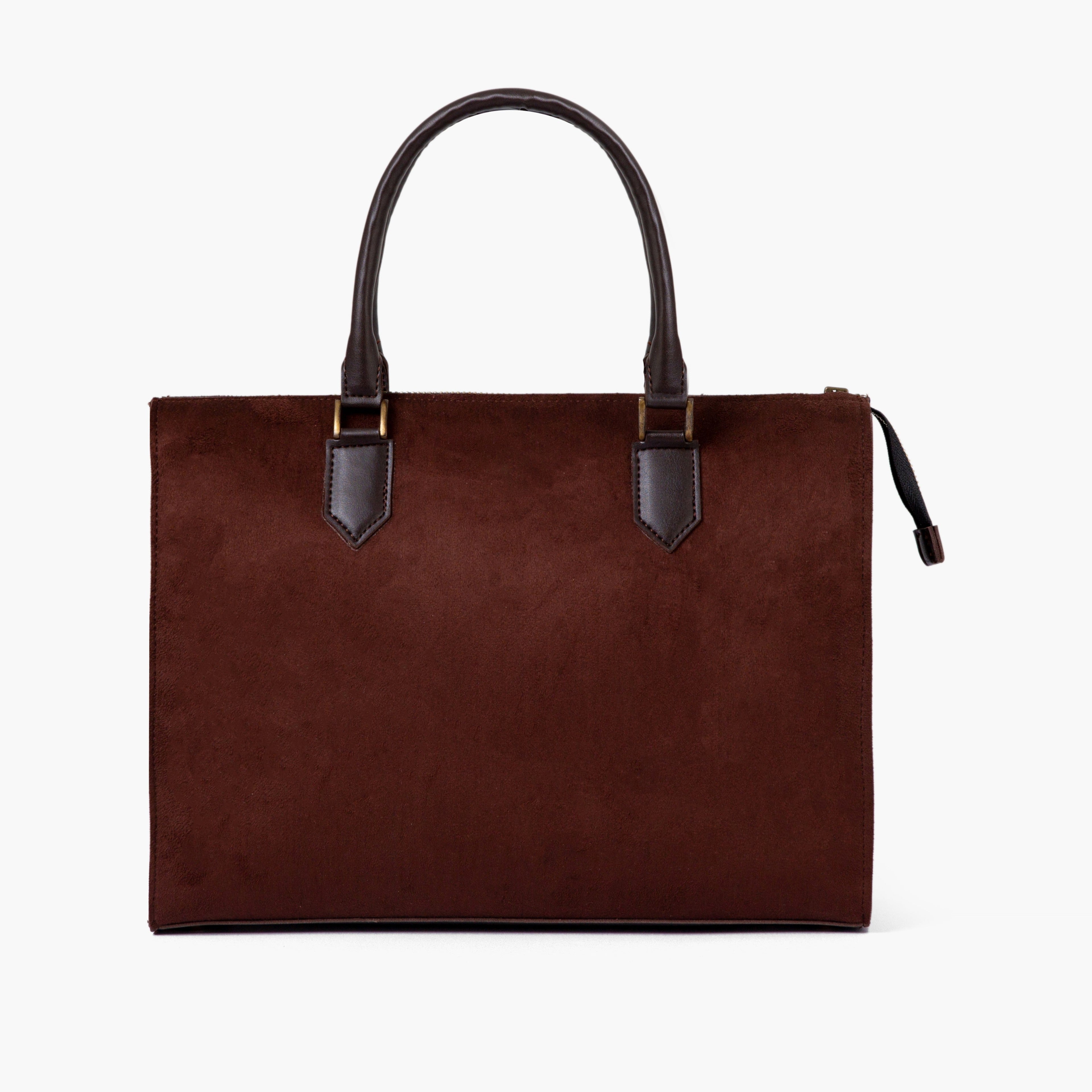 Dark brown suede workplace handbag