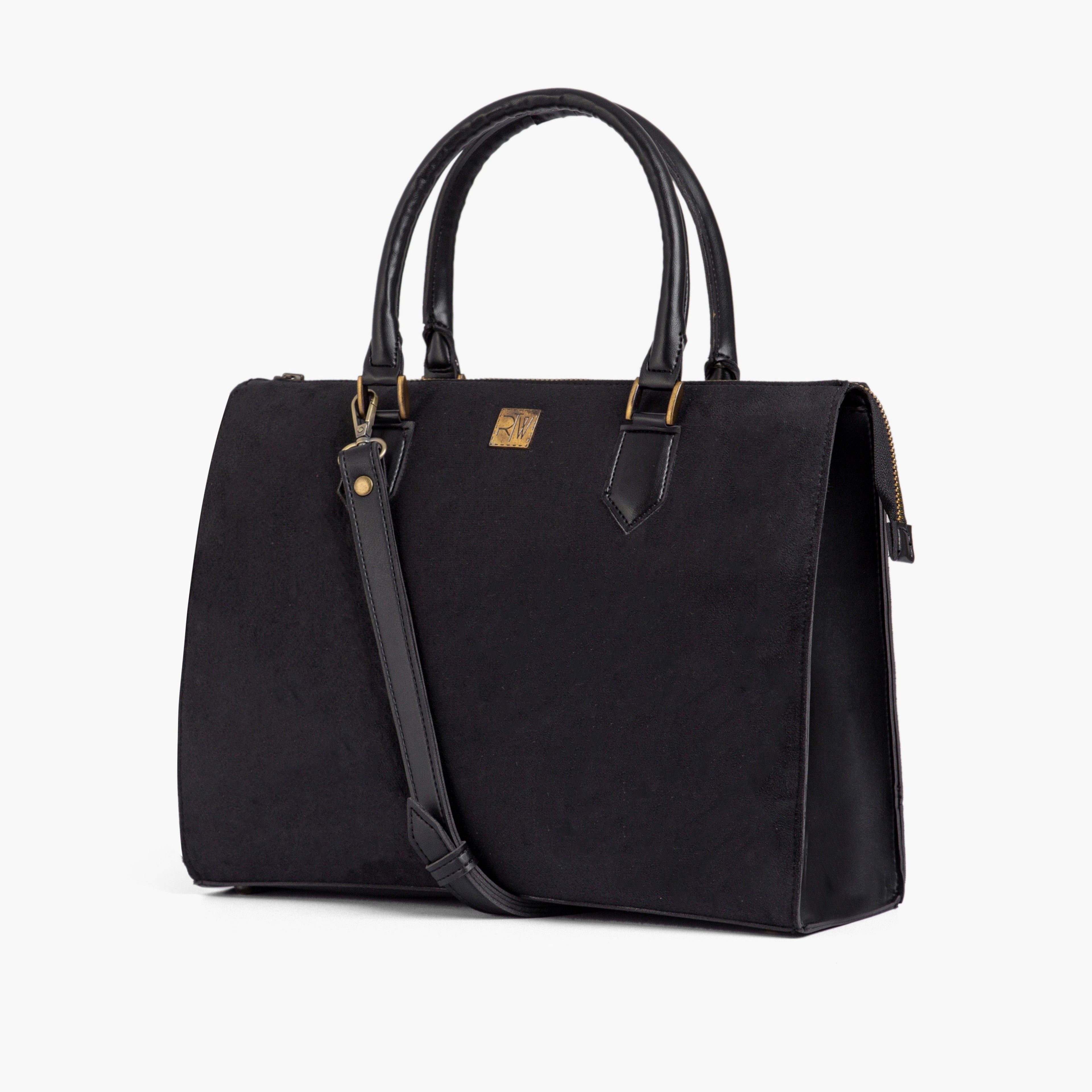 Black suede workplace handbag