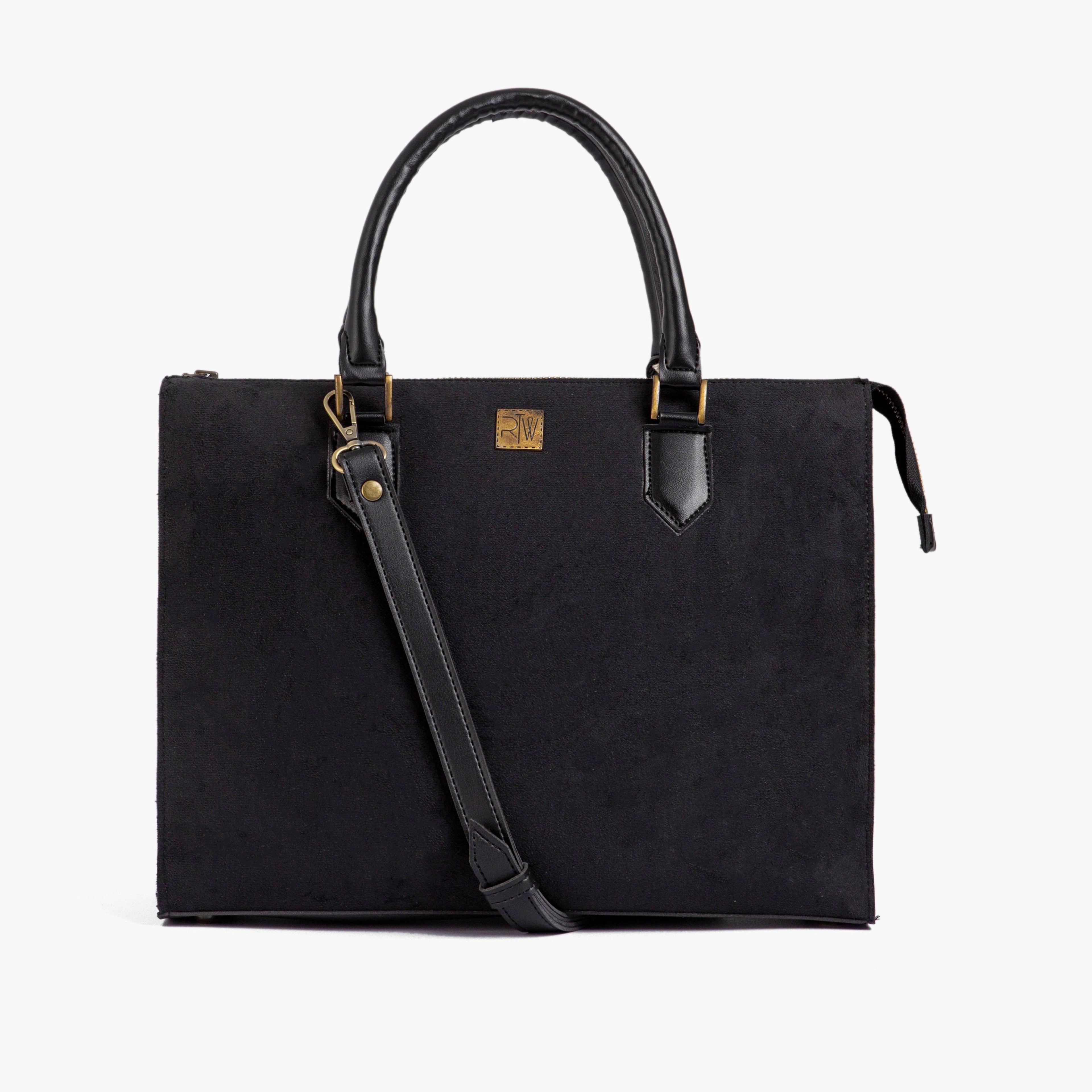 Black suede workplace handbag