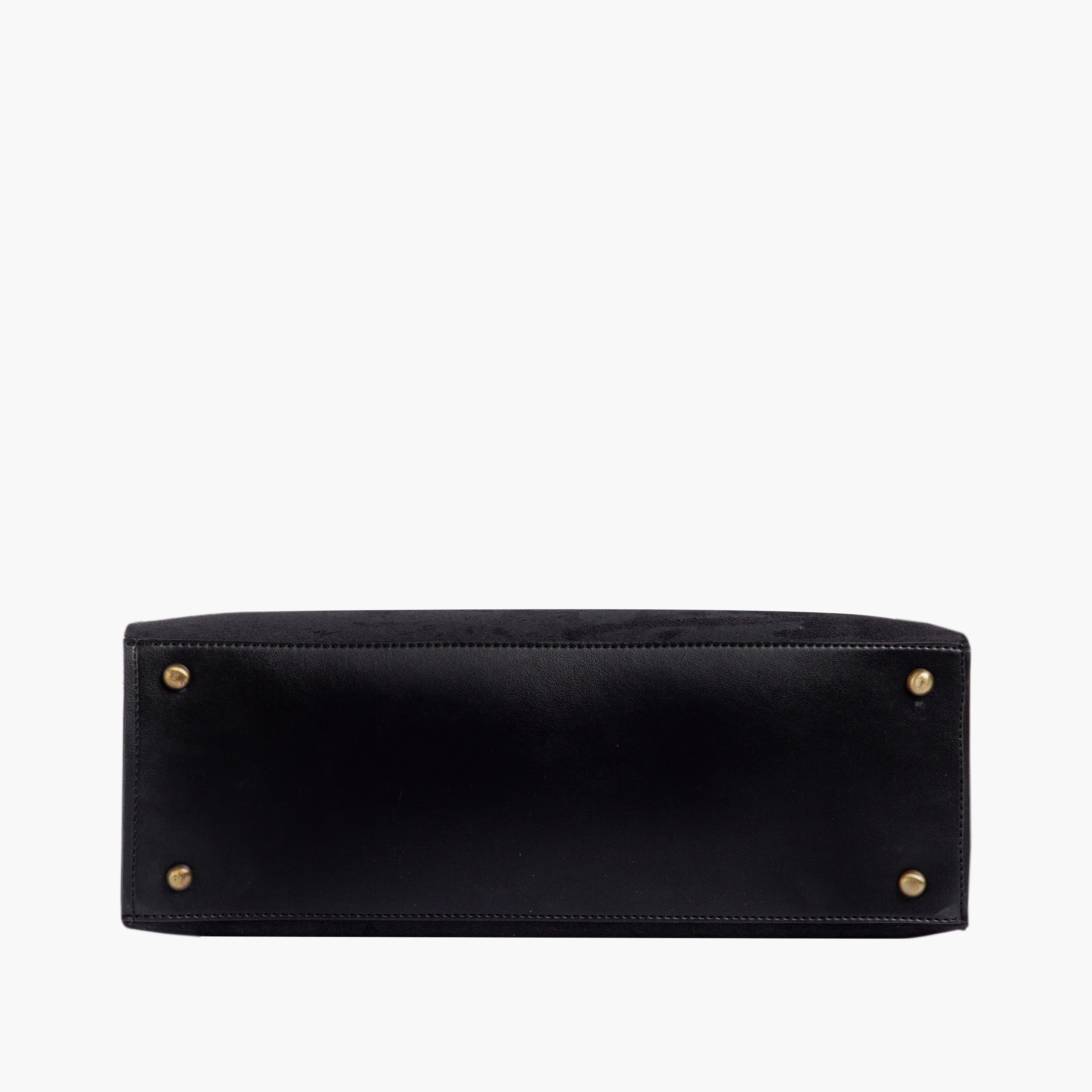 Black suede workplace handbag