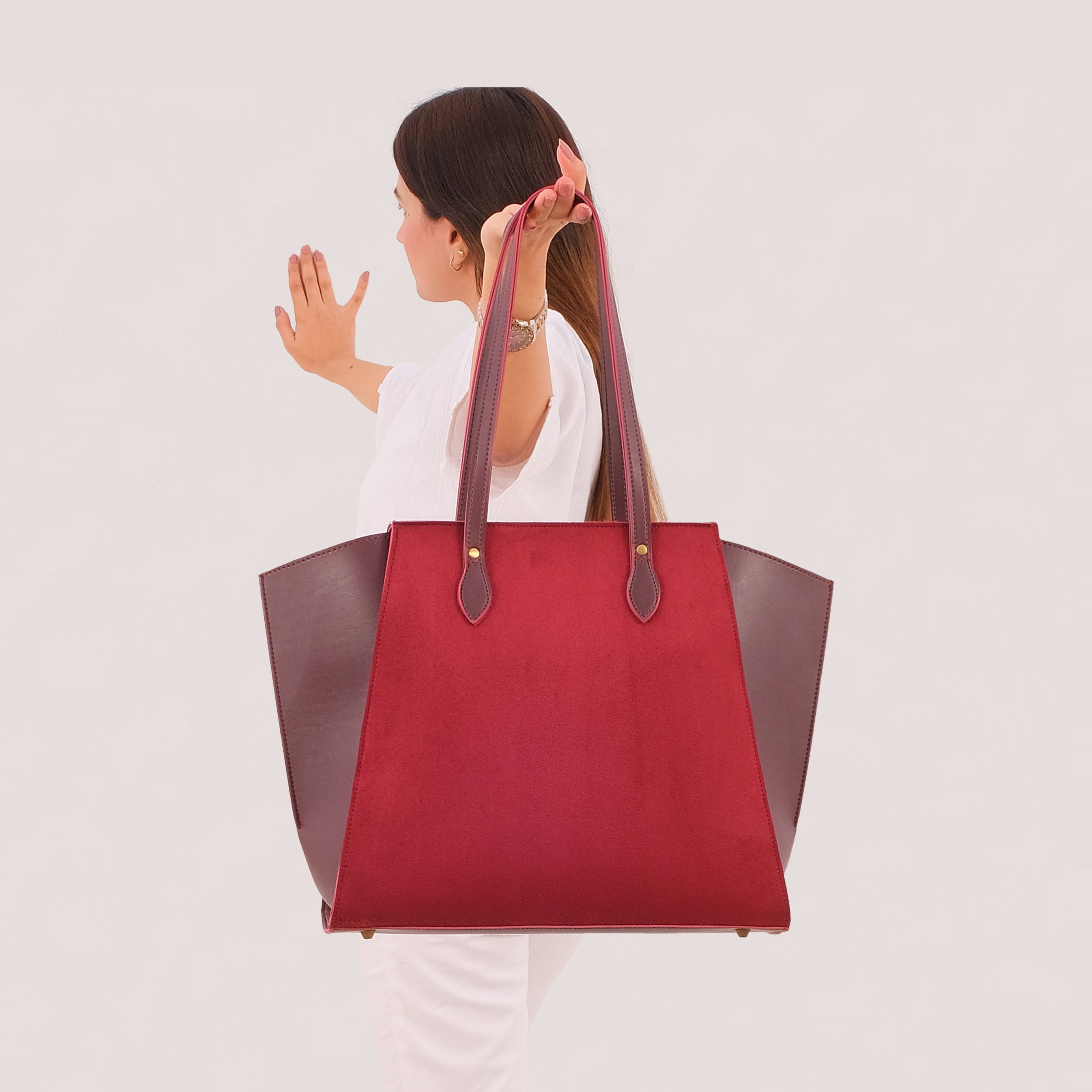 Burgundy suede classic tote bag