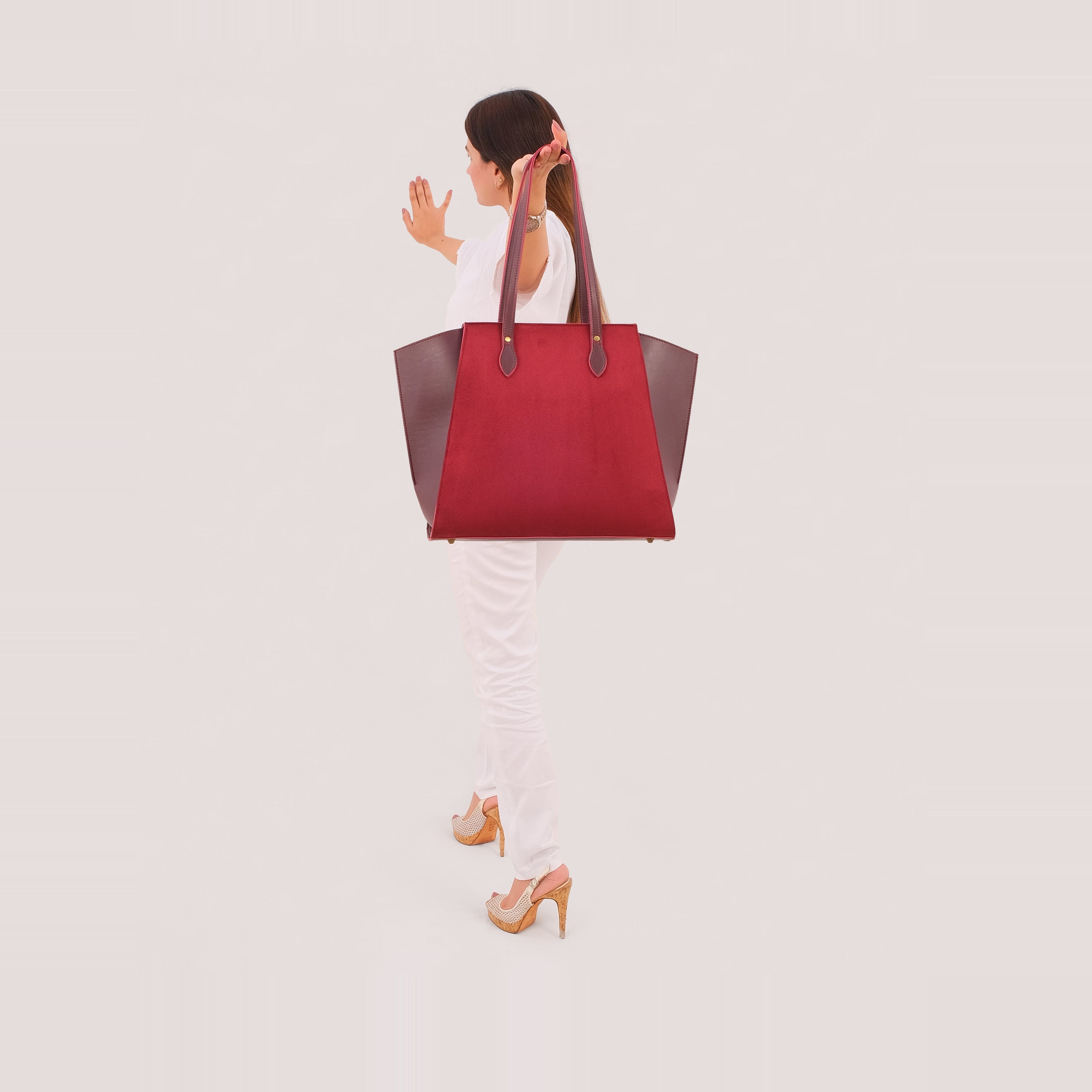Burgundy suede classic tote bag