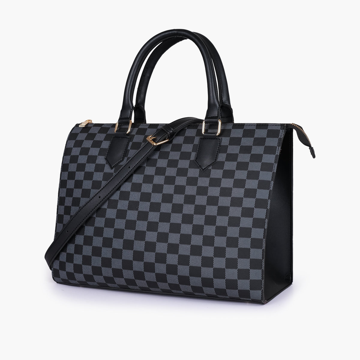 Black checkered on-the-go handbag