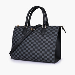 Black checkered on-the-go handbag