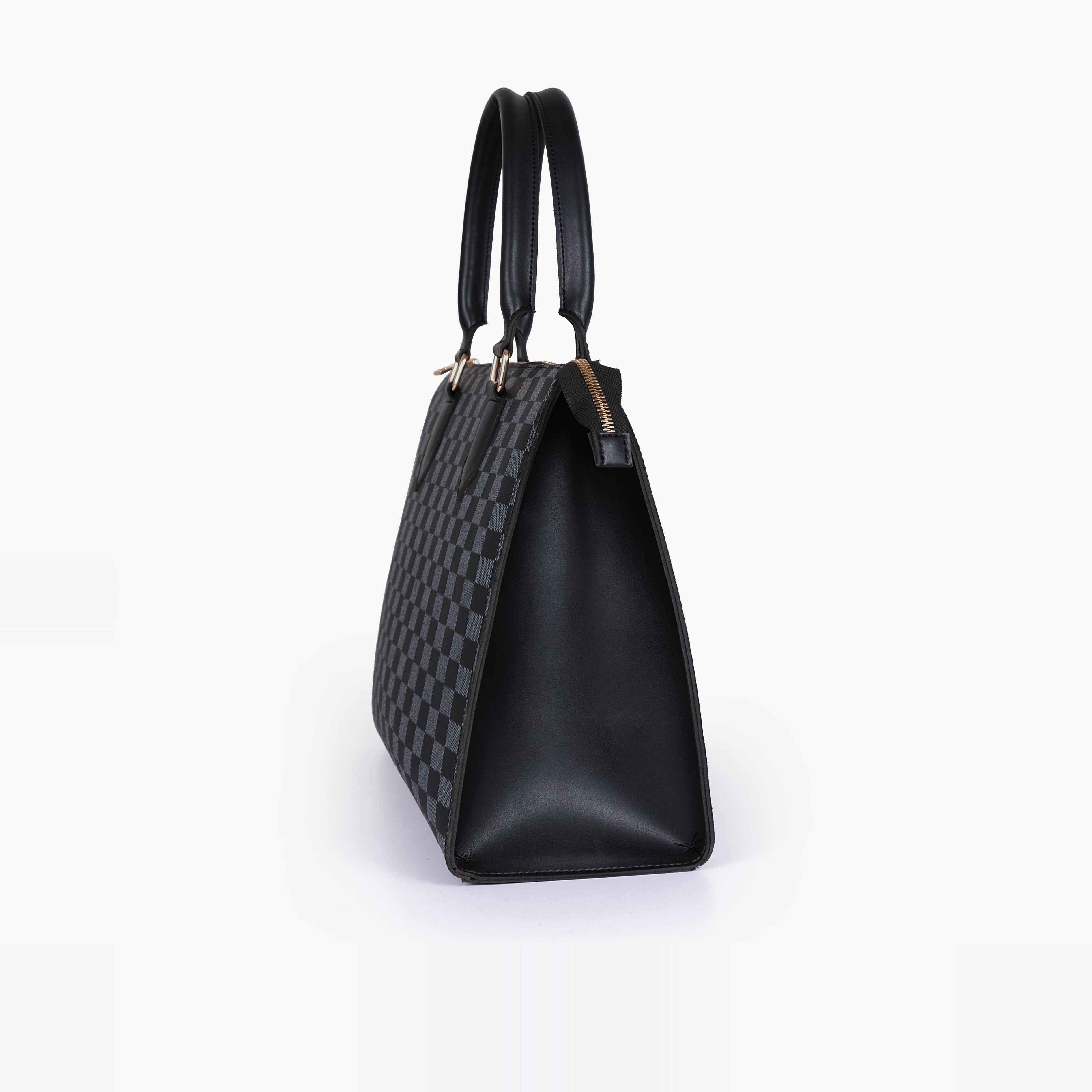 Black checkered on-the-go handbag