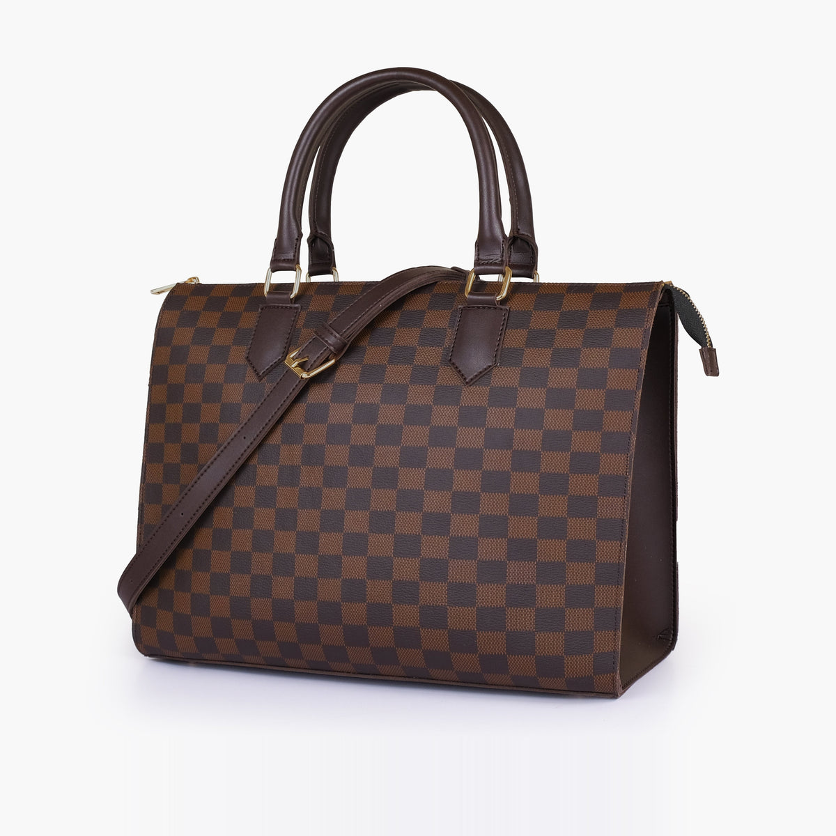 Dark brown checkered on-the-go handbag