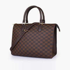 Dark brown checkered on-the-go handbag
