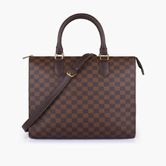 Dark brown checkered on-the-go handbag