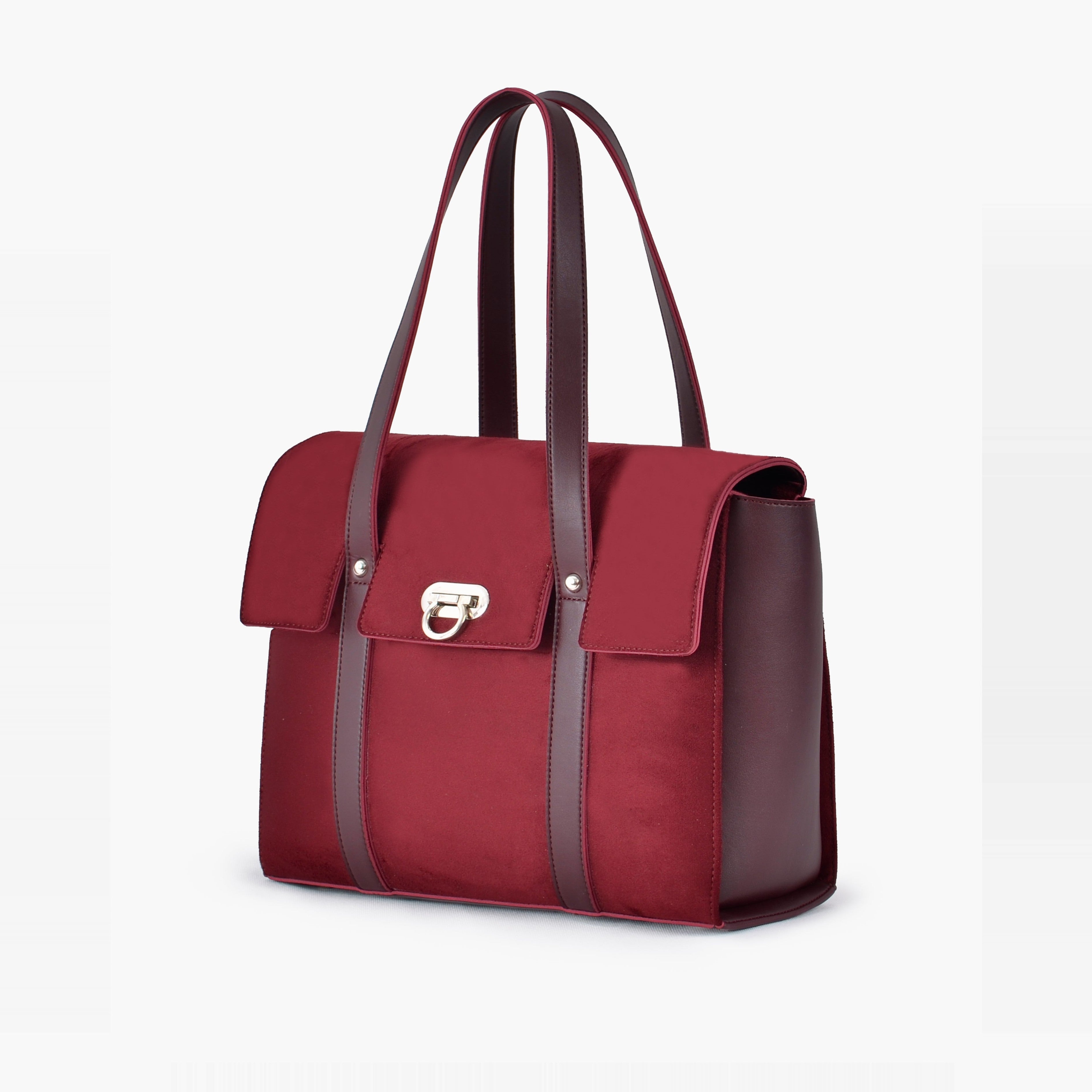 Burgundy suede carry-all satchel bag