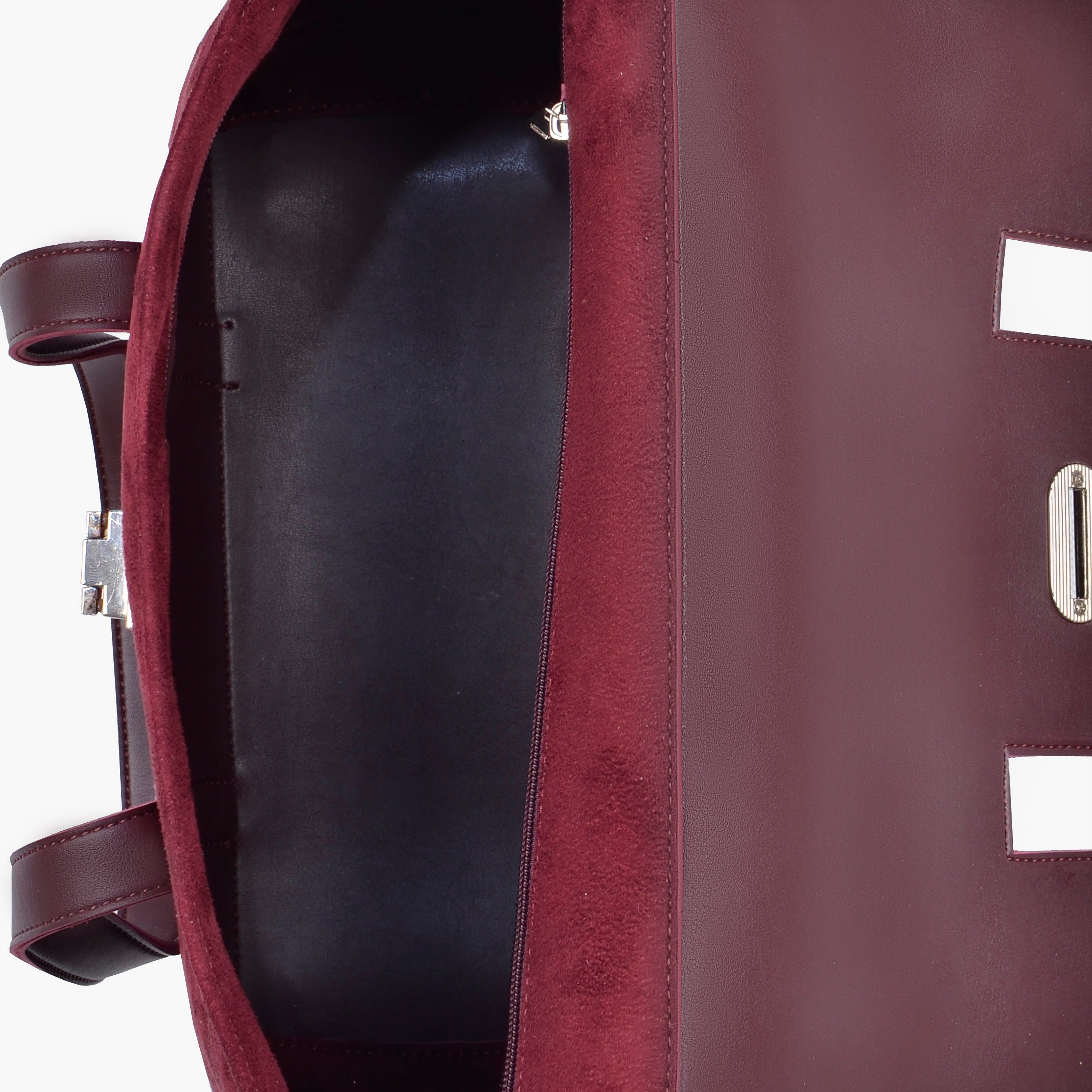 Burgundy suede carry-all satchel bag
