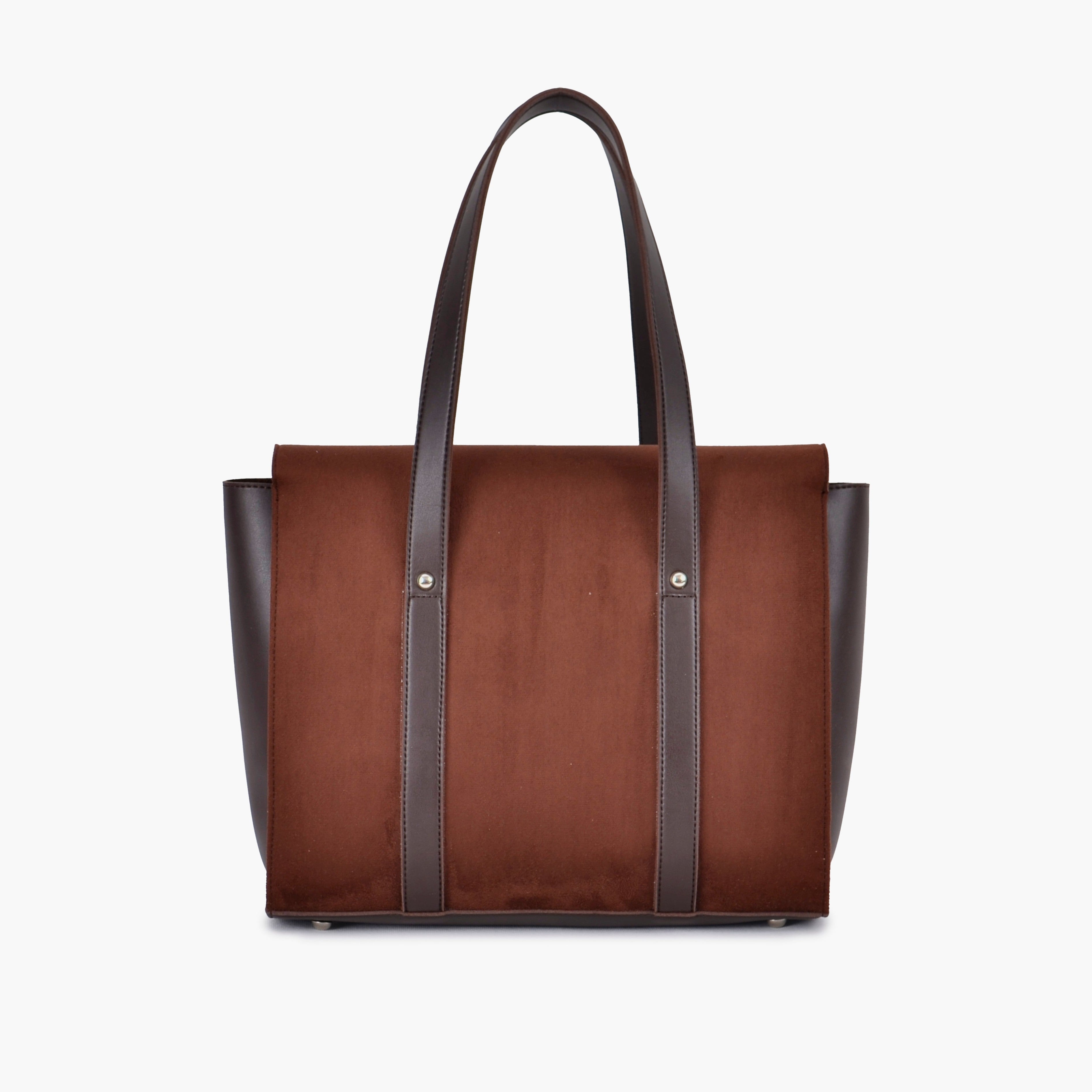 Dark brown suede carry-all satchel bag