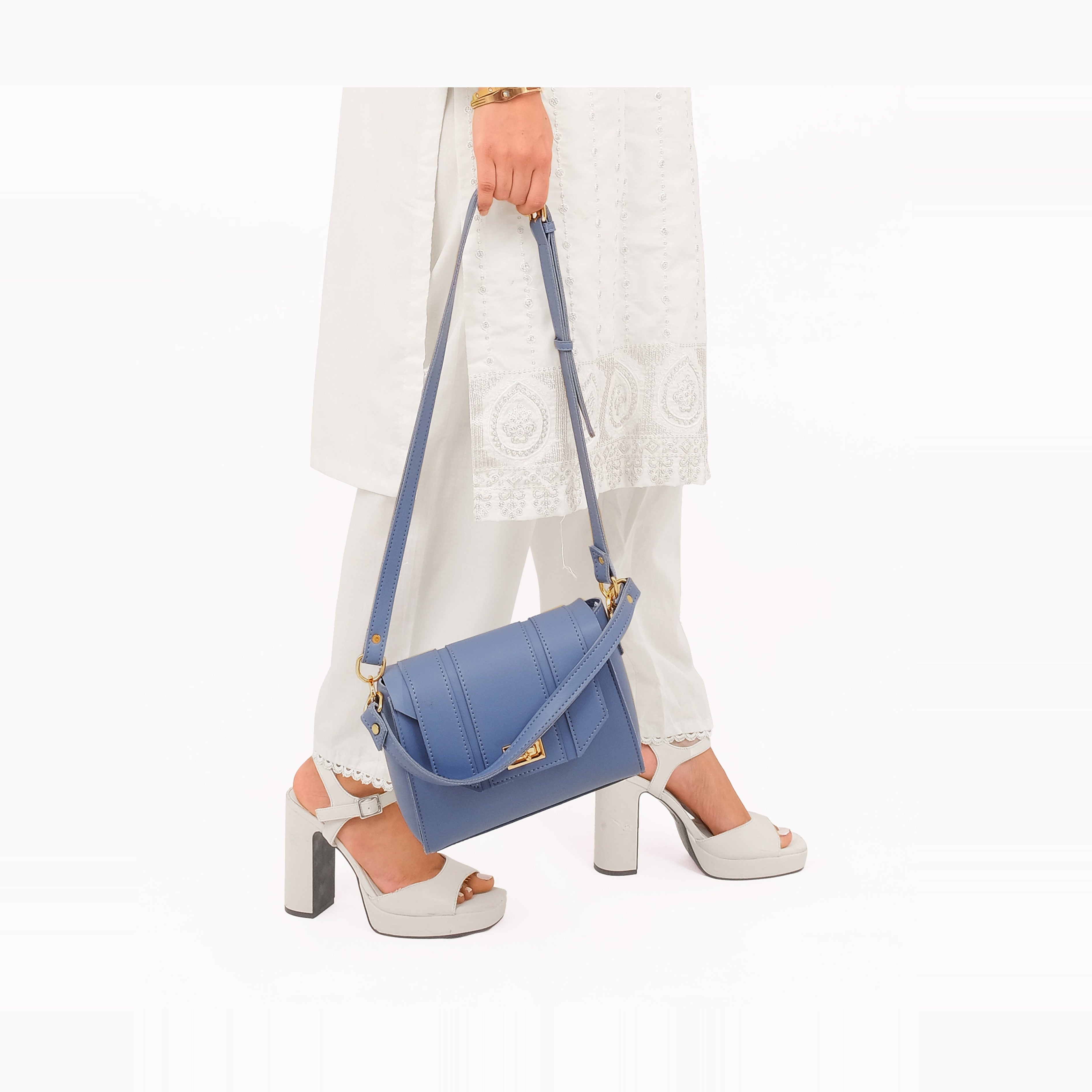 Sky blue compact top-handle cross-body bag