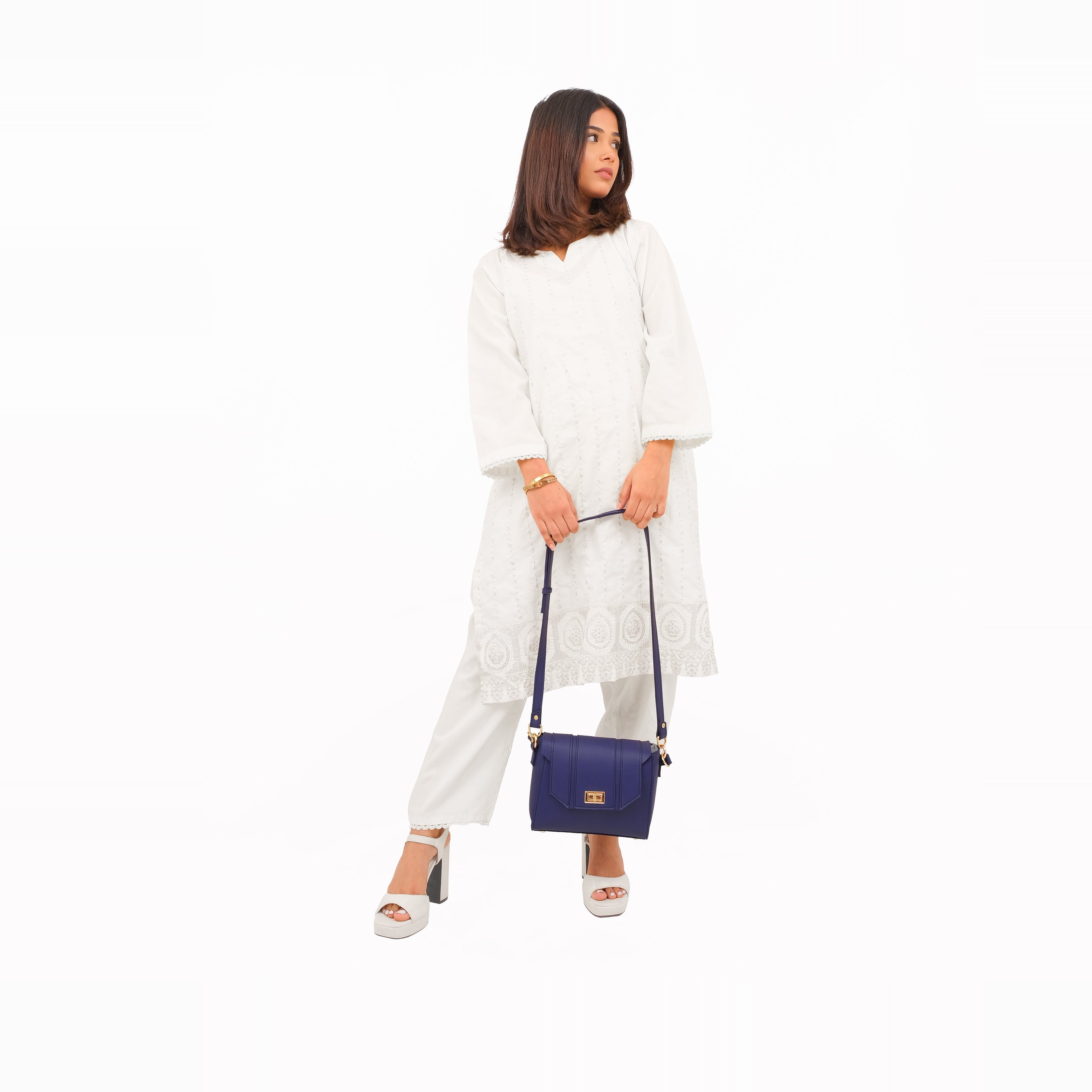 Dark blue compact top-handle cross-body bag